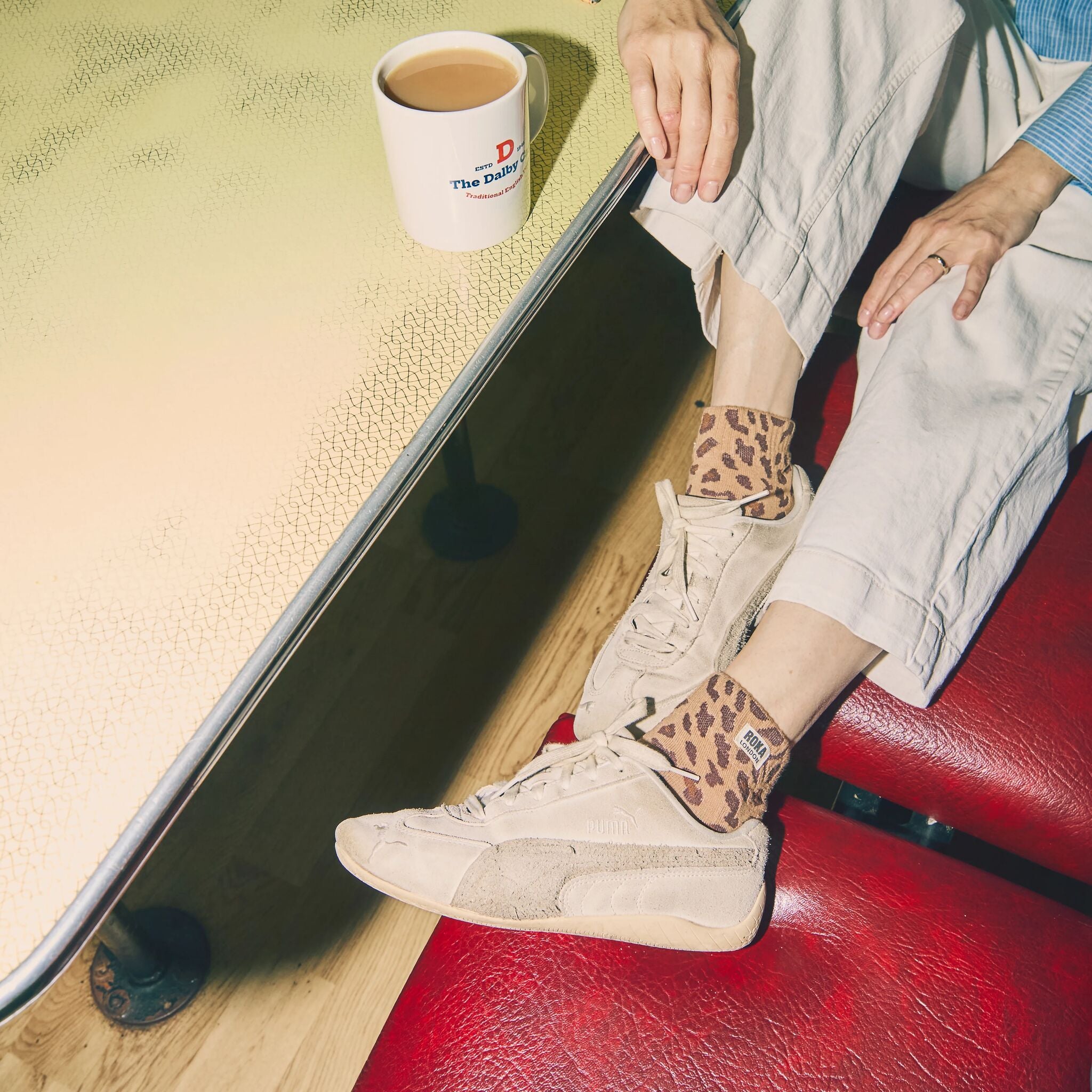 Roka London Wembley ankelsokker Leopard Sand økologisk bomull