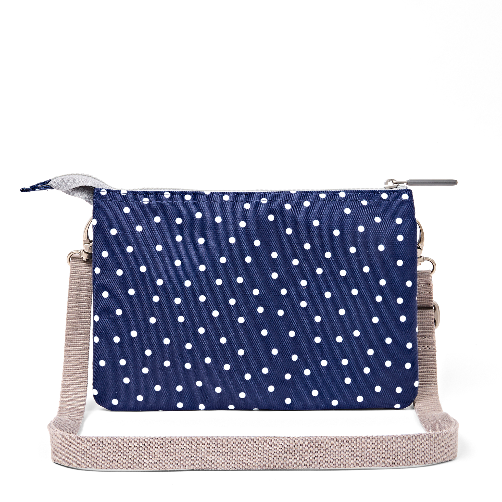 Roka London Carnaby XL crossbodyveske Navy Polka Dot vanntett