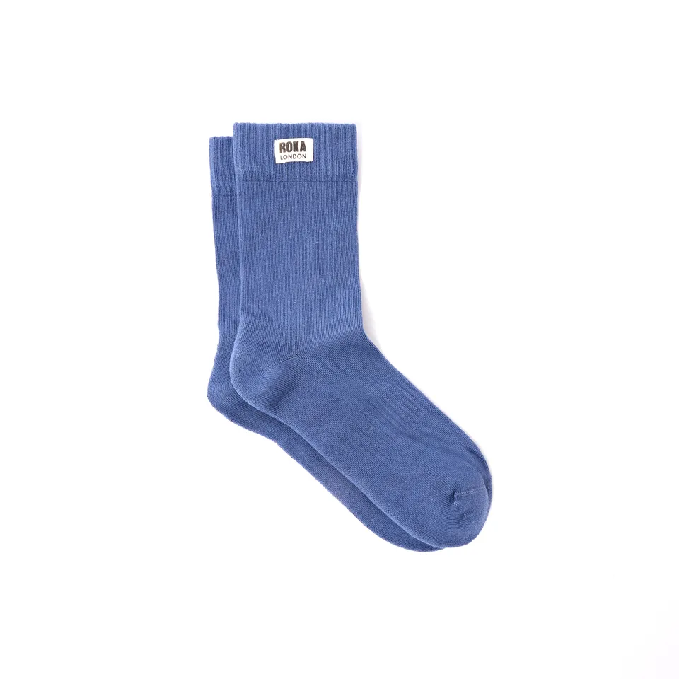 Roka London Wimbledon crew-sokker Coastal Blue økologisk bomull