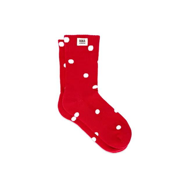 Roka London Wimbledon Crew sokker Scarlet Dot dame organic cotton