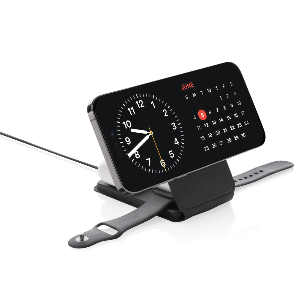 Swiss Peak 15W 3-i-1 magnetisk trådløs lader svart