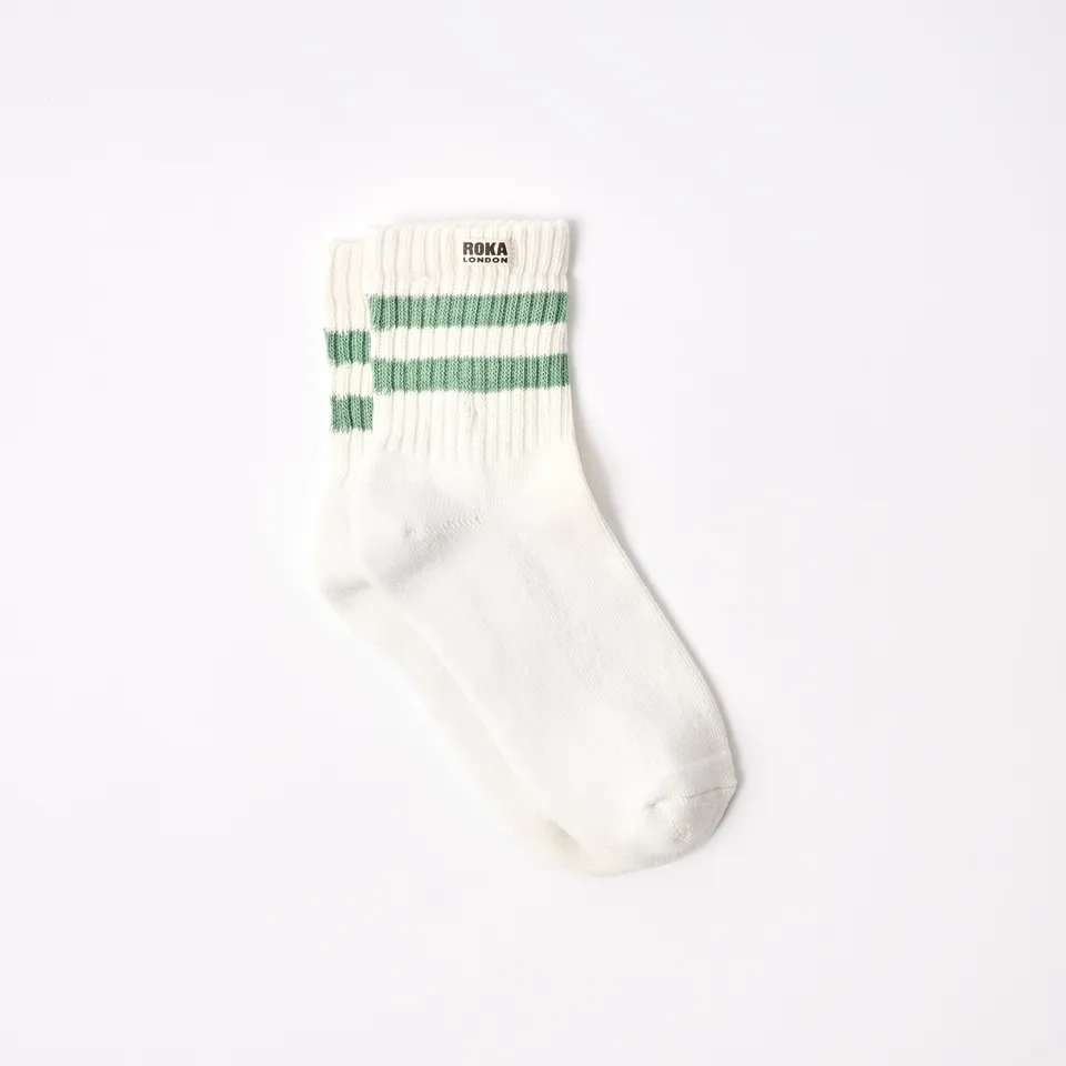 Roka London Windsor Stripe crewsokker matcha 36–42 økologisk bomull