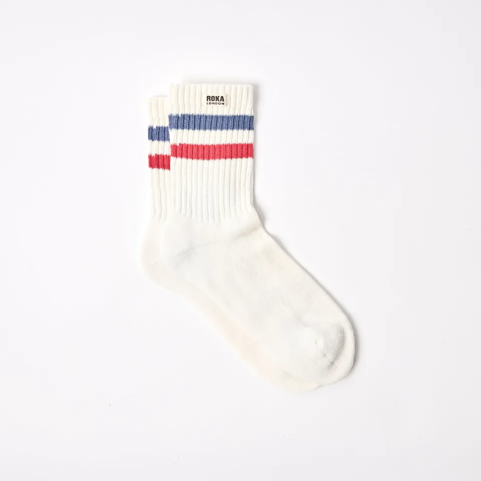 Roka London Windsor Stripe sokker coastal blue/scarlet bomull