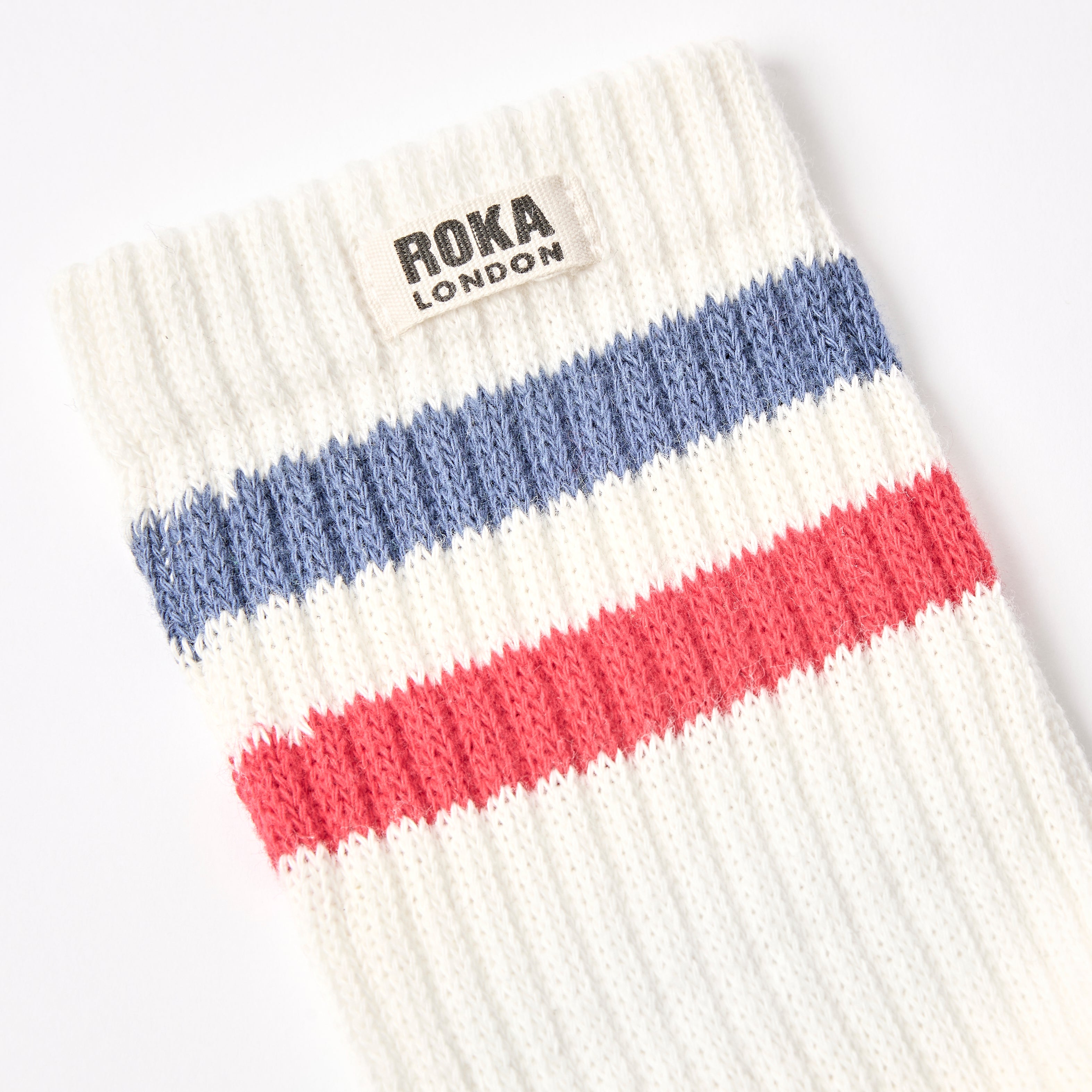 Roka London Windsor Stripe sokker coastal blue/scarlet bomull