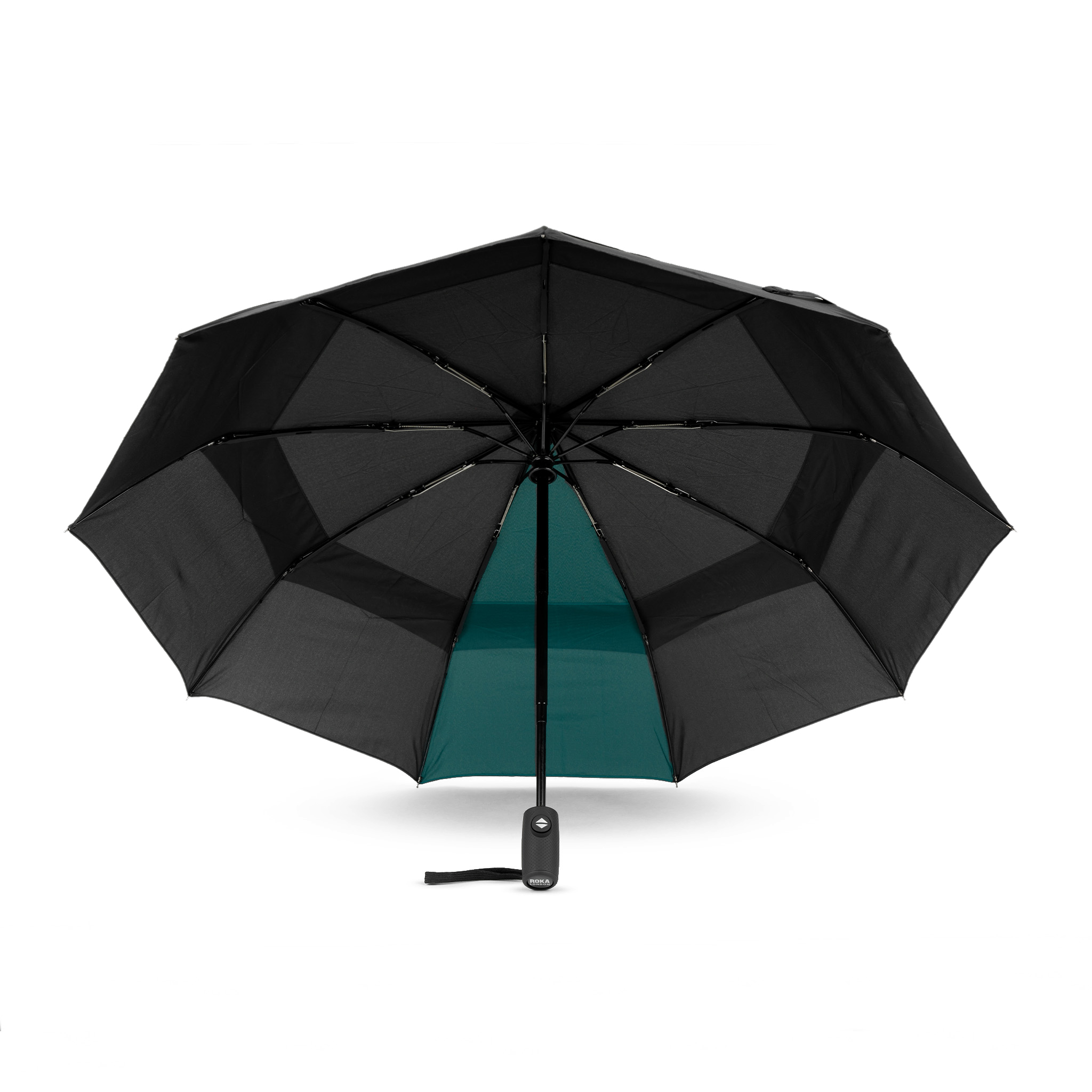 Roka London Waterloo paraply medium svart/teal kompakt