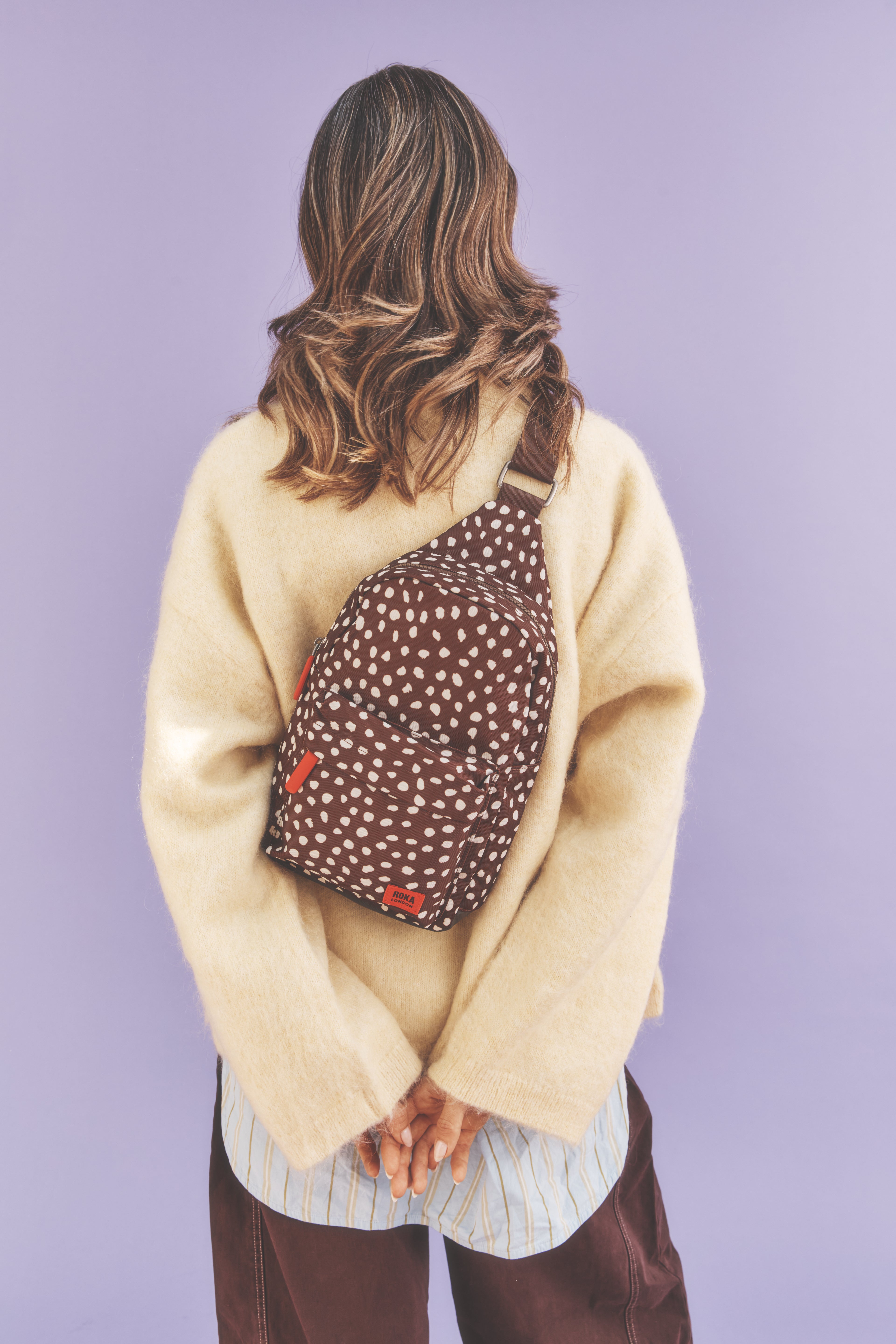 Roka London Willesden B skulderveske large brown dot