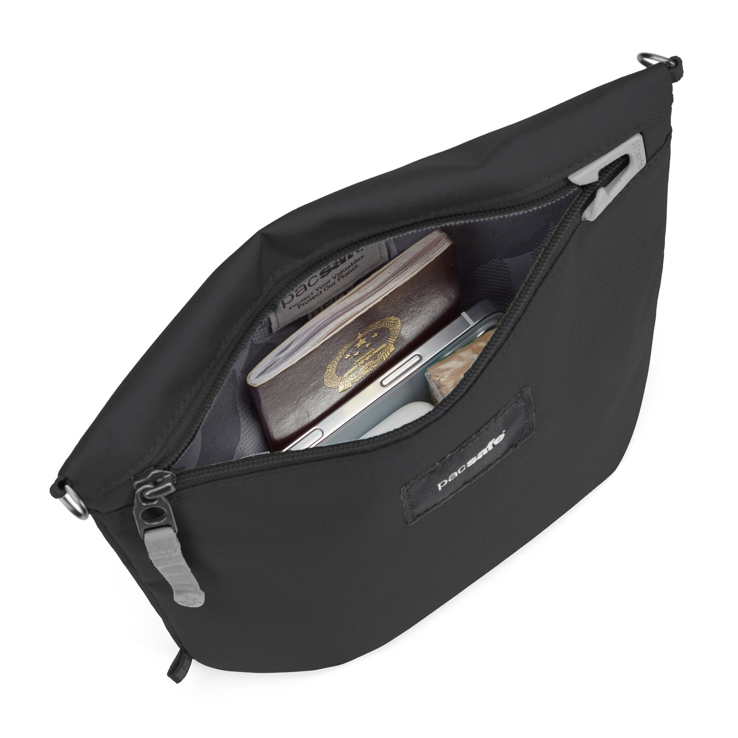 Pacsafe GO crossbody pouch skulderveske jet black tyverisikker