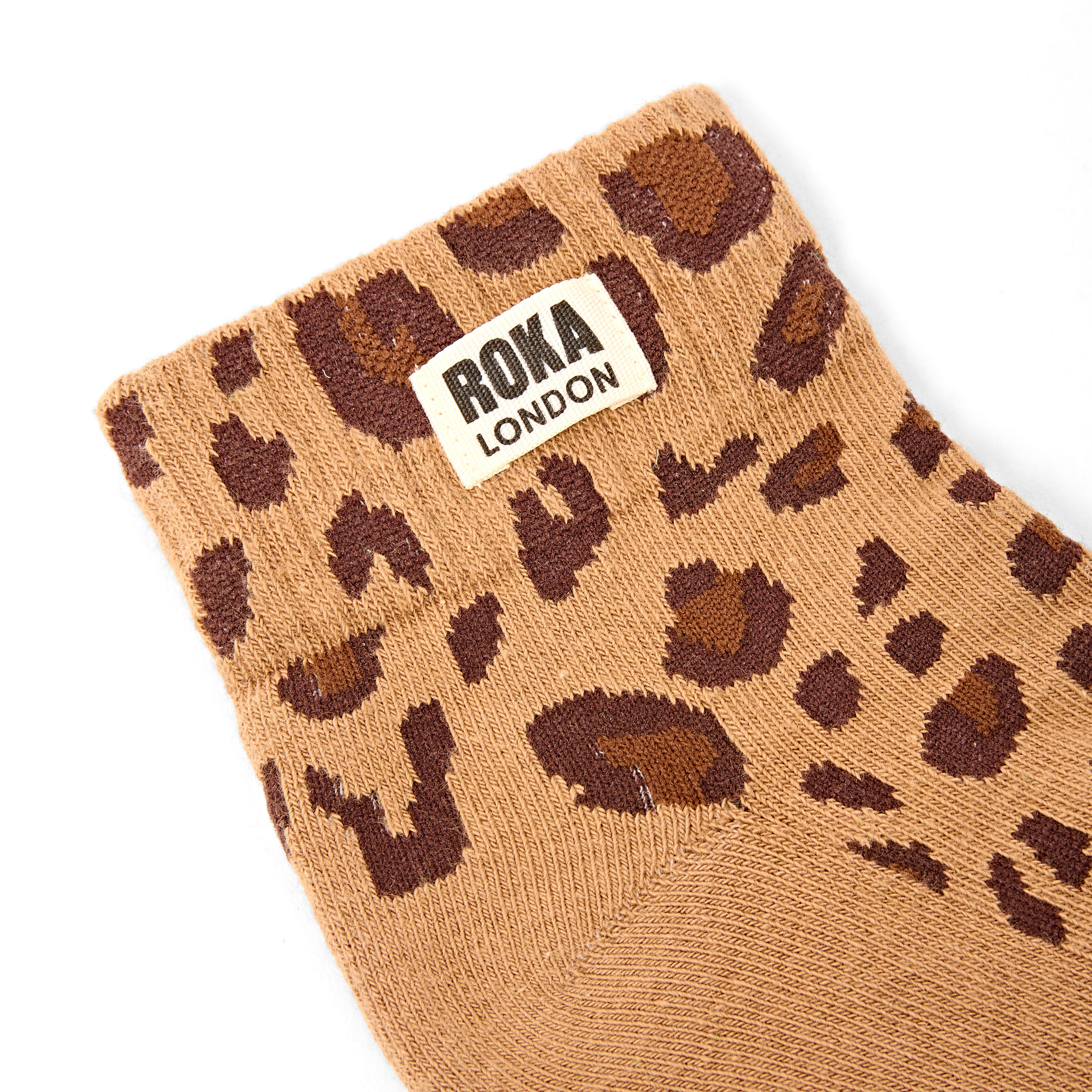 Roka London Wembley ankelsokker Leopard Sand økologisk bomull