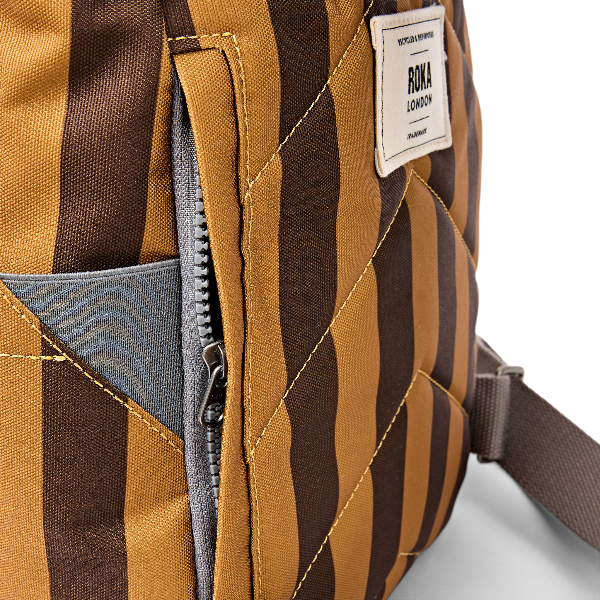 Roka London Canfield sekk small brun stripe 9,8 liter