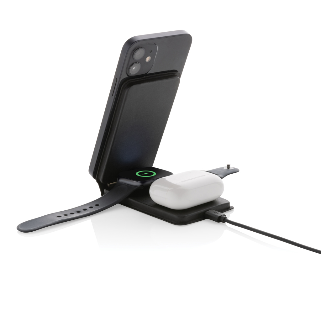 Swiss Peak 15W 3-i-1 magnetisk trådløs lader svart