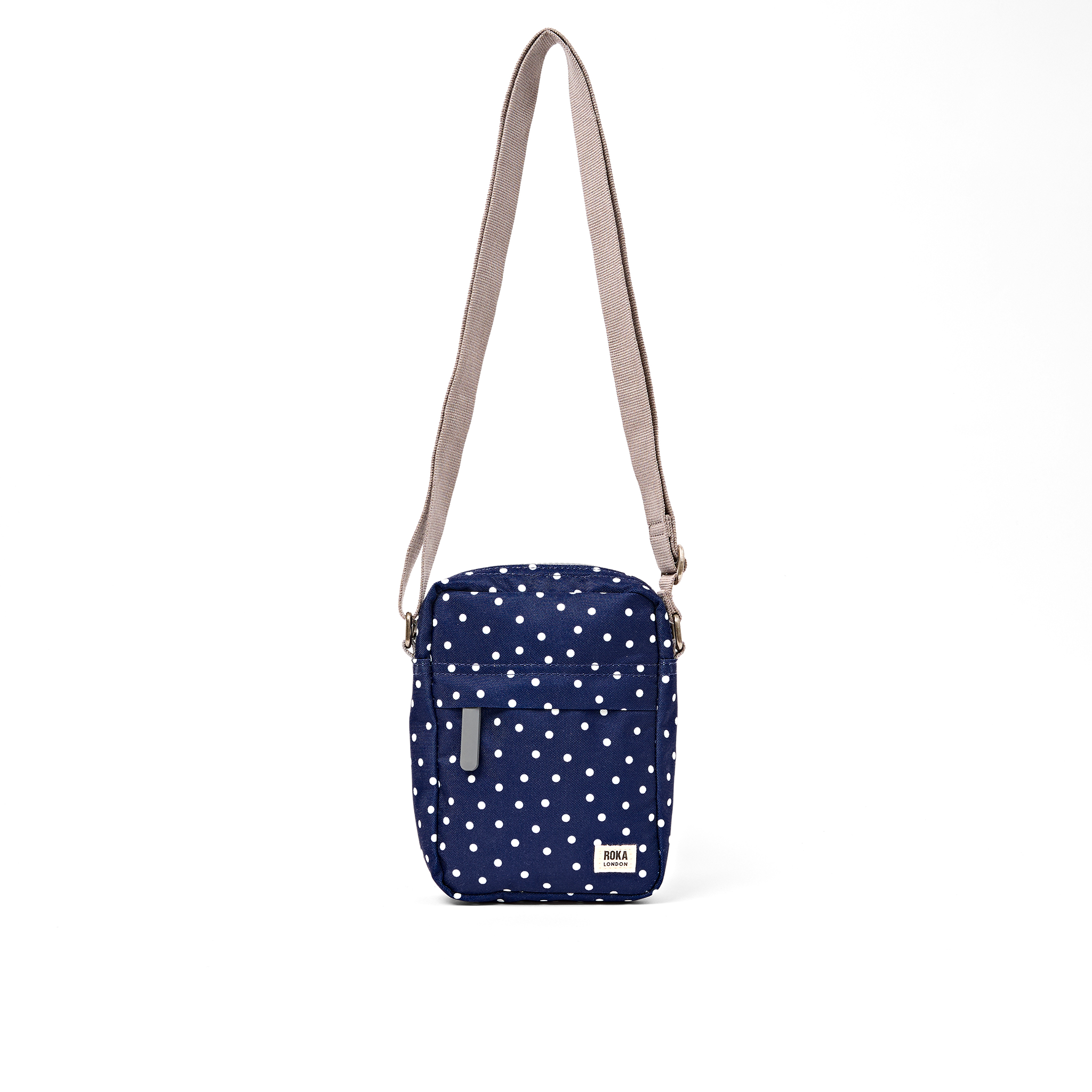 Roka London Bond Pocket crossbody-veske Navy Polka Dot small vanntett