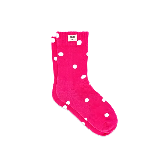 Roka London Wimbledon crewsokker pink dot økologisk bomull