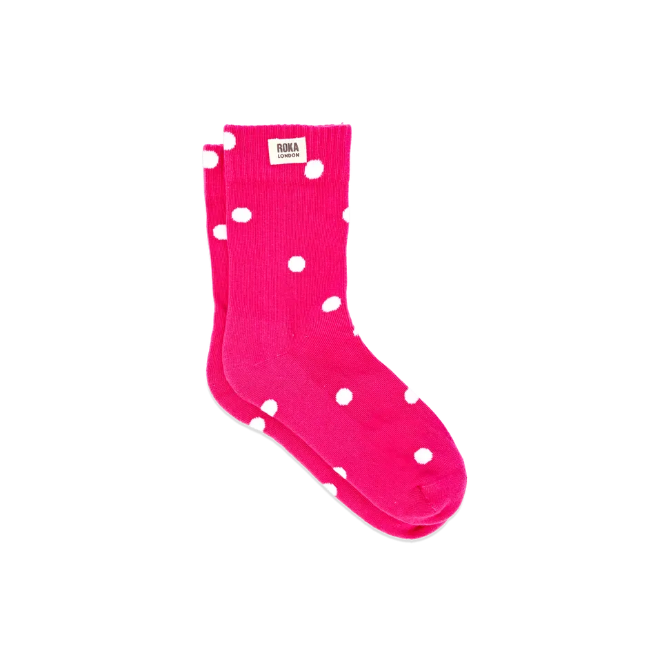 Roka London Wimbledon crewsokker pink dot økologisk bomull