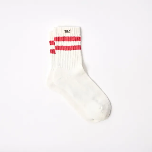 Roka London Windsor Stripe crewsokker scarlet 40–48 økologisk bomull