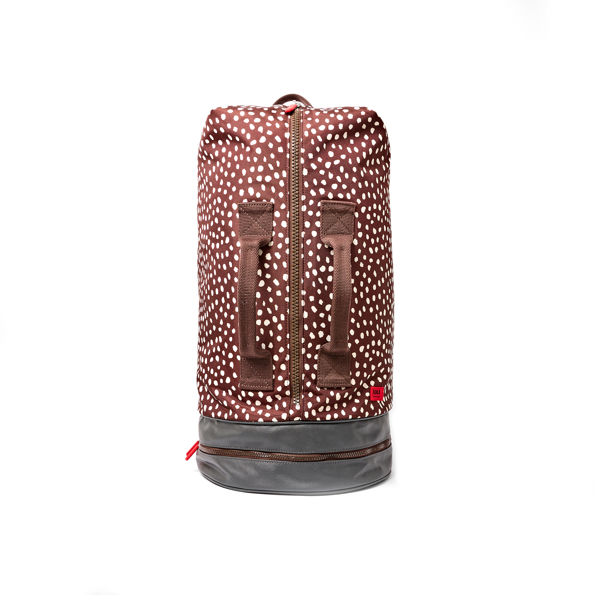 Roka London Heathrow duffelv bag brun prikker Large 50 liter