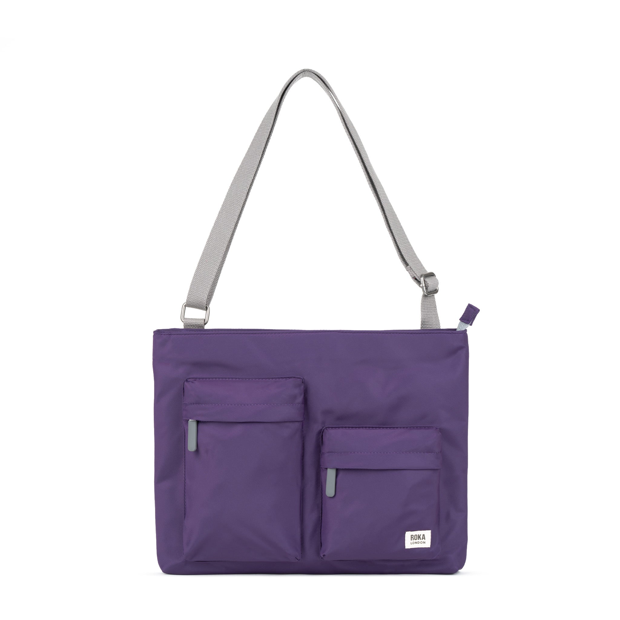 Roka London Moorgate Medium skulderveske Majestic Purple laptop
