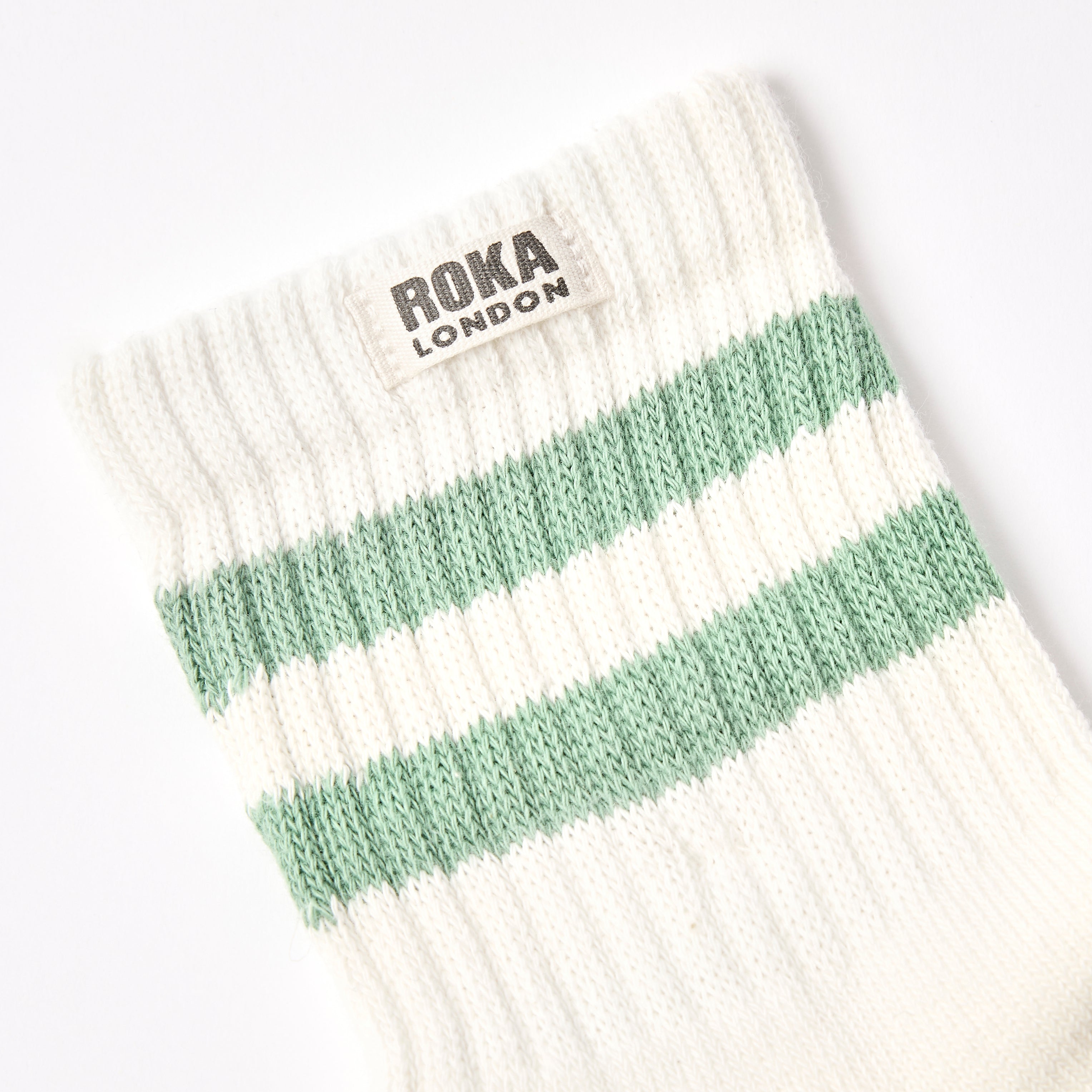 Roka London Windsor Stripe crewsokker matcha 36–42 økologisk bomull