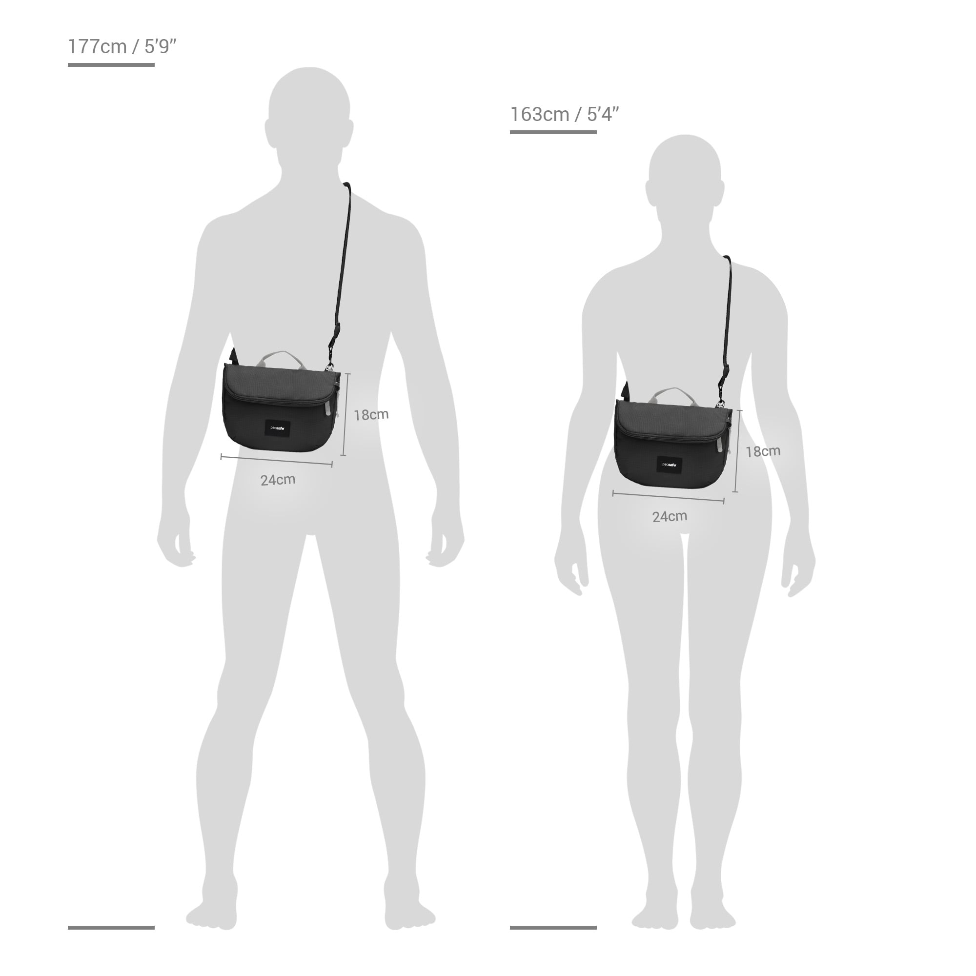 Pacsafe GO Saddle skulderveske utvidbar lett