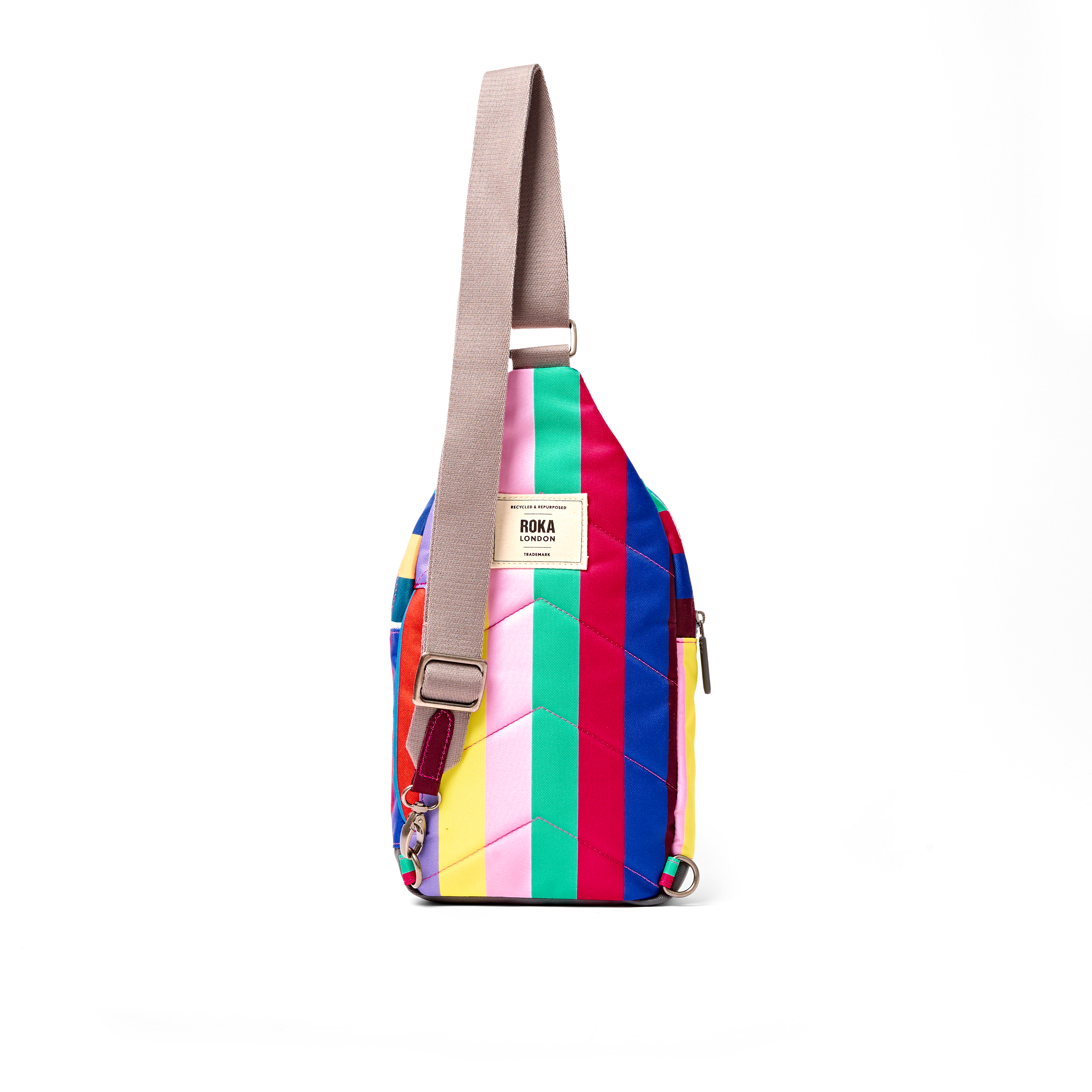 Roka London Willesden Large slingbag wide multi stripe canvas