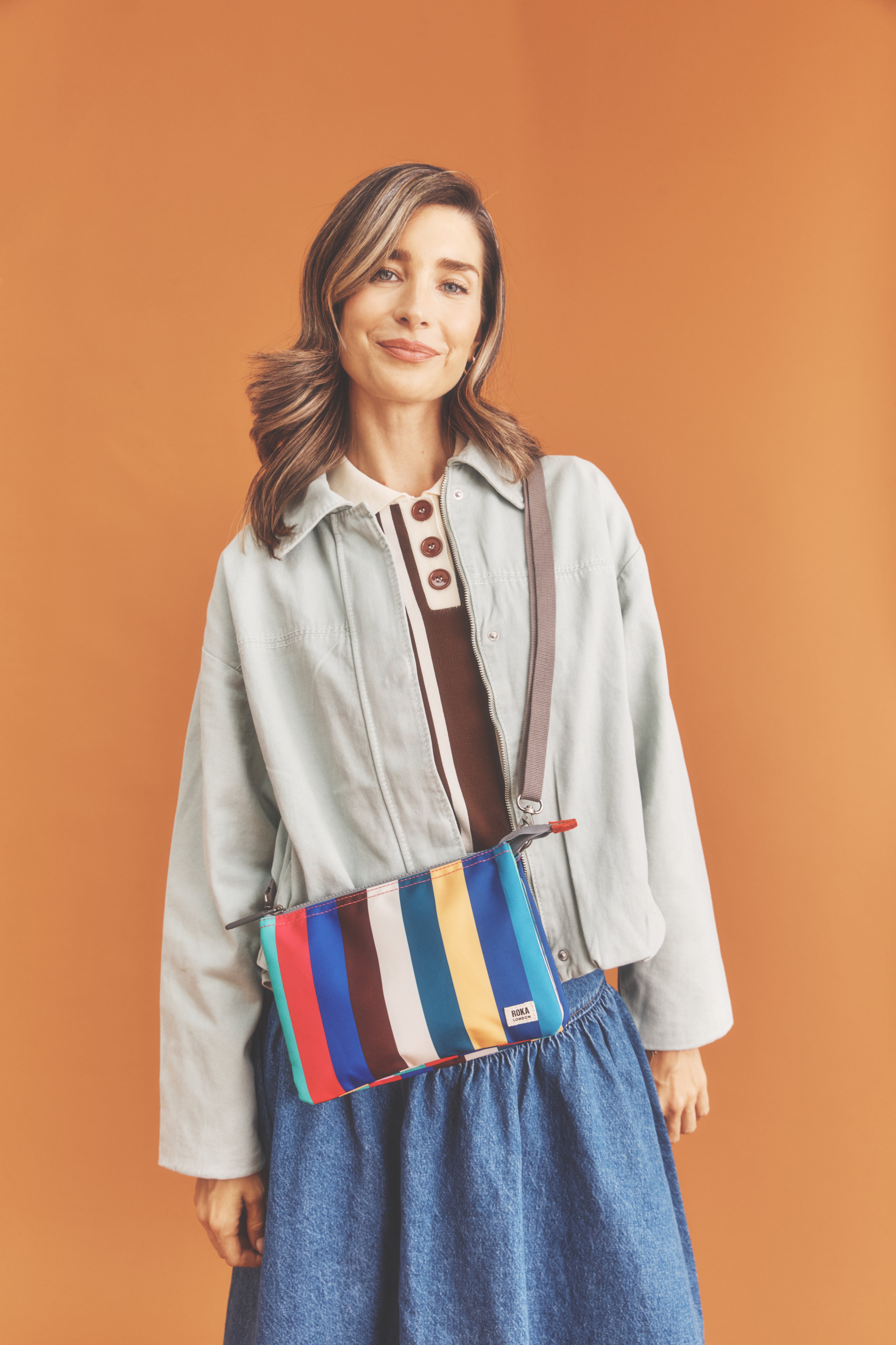 Roka London Carnaby XL crossbody wide multi stripe