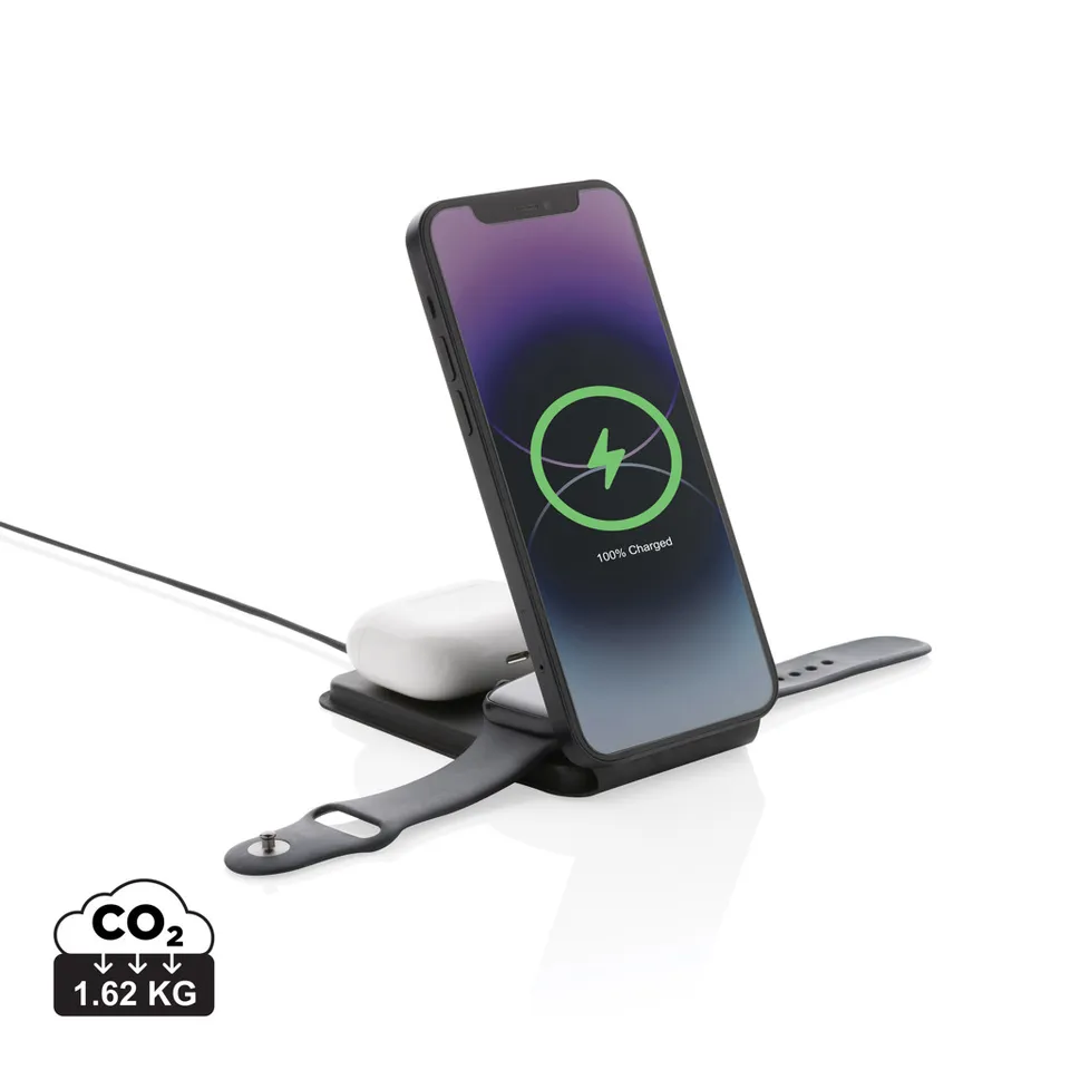 Swiss Peak 15W 3-i-1 magnetisk trådløs lader svart
