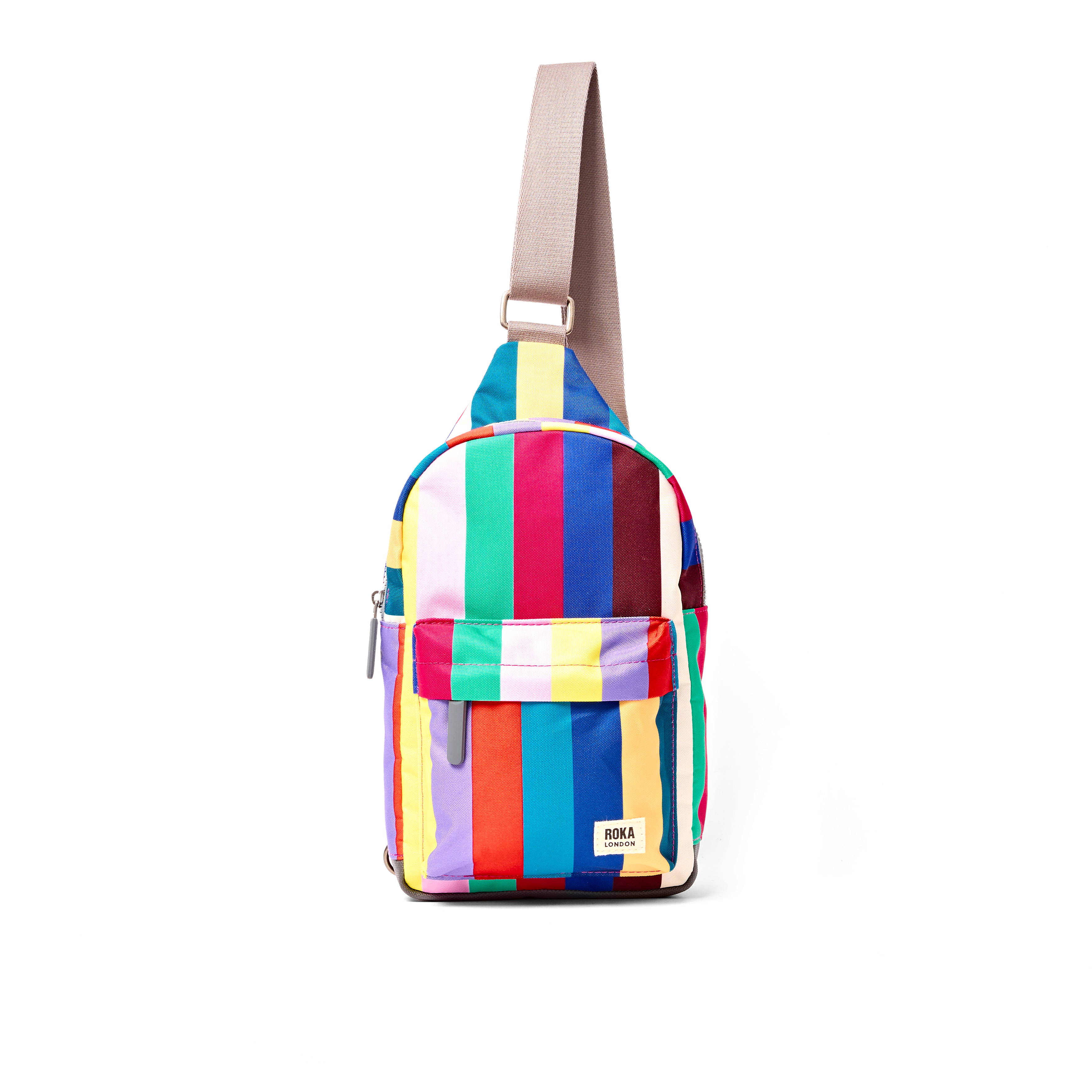 Roka London Willesden Large slingbag wide multi stripe canvas