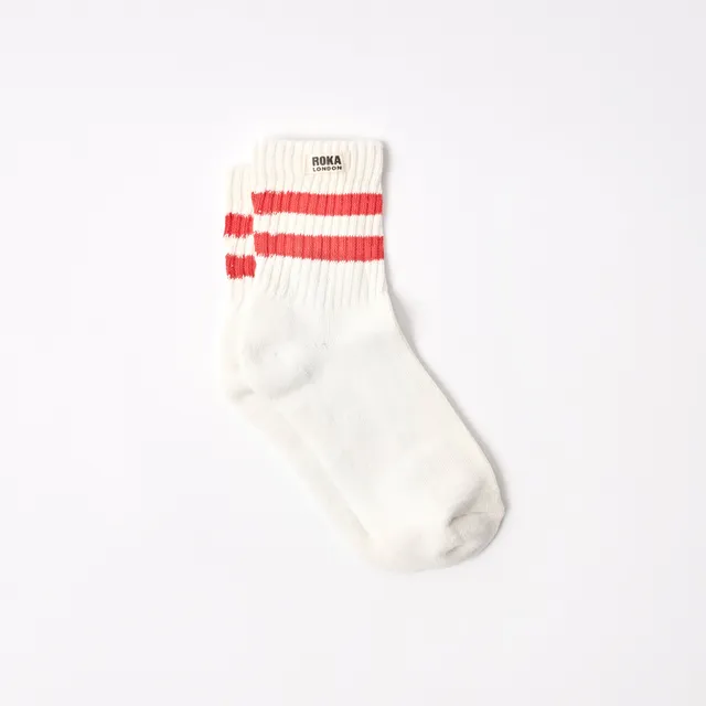 Roka London Windsor Stripe Crew sokker cranberry økologisk bomull