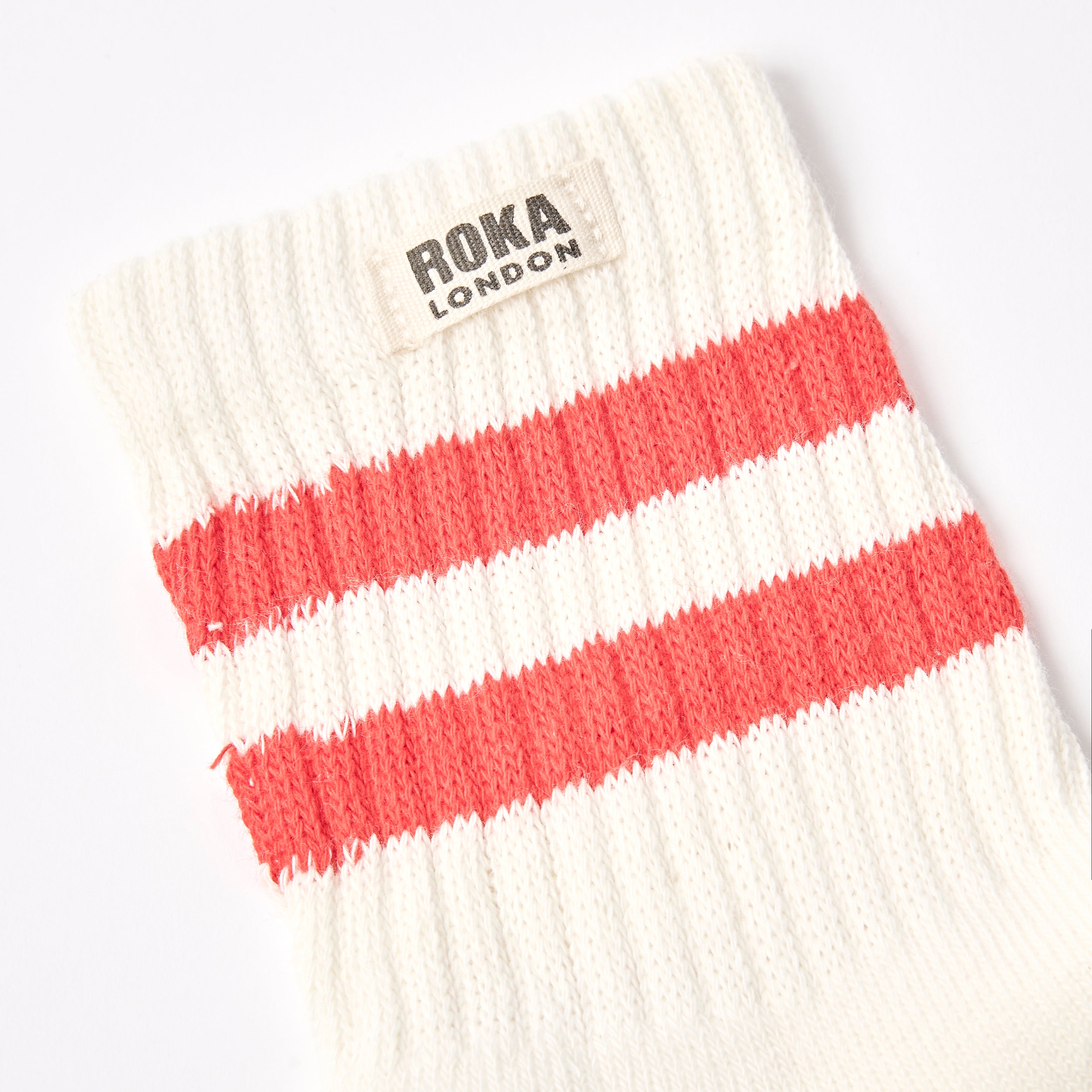 Roka London Windsor Stripe crewsokker scarlet 40–48 økologisk bomull