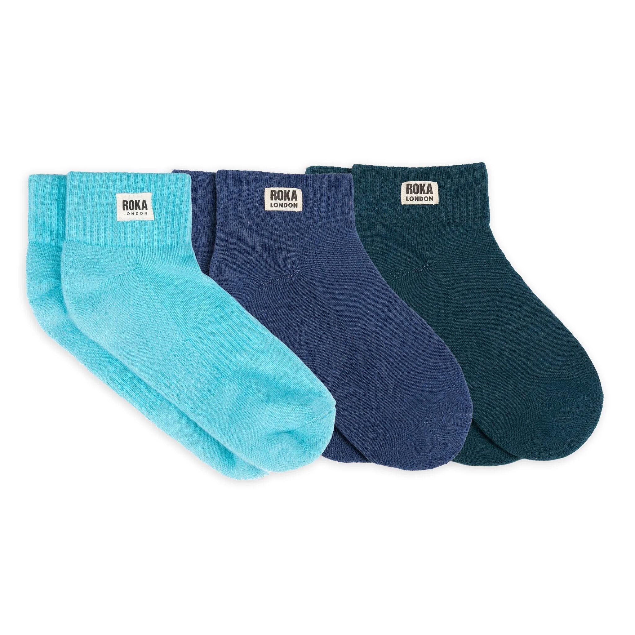 Roka London Wembley Blue Skies ankelsokker 3-pack økologisk bomull