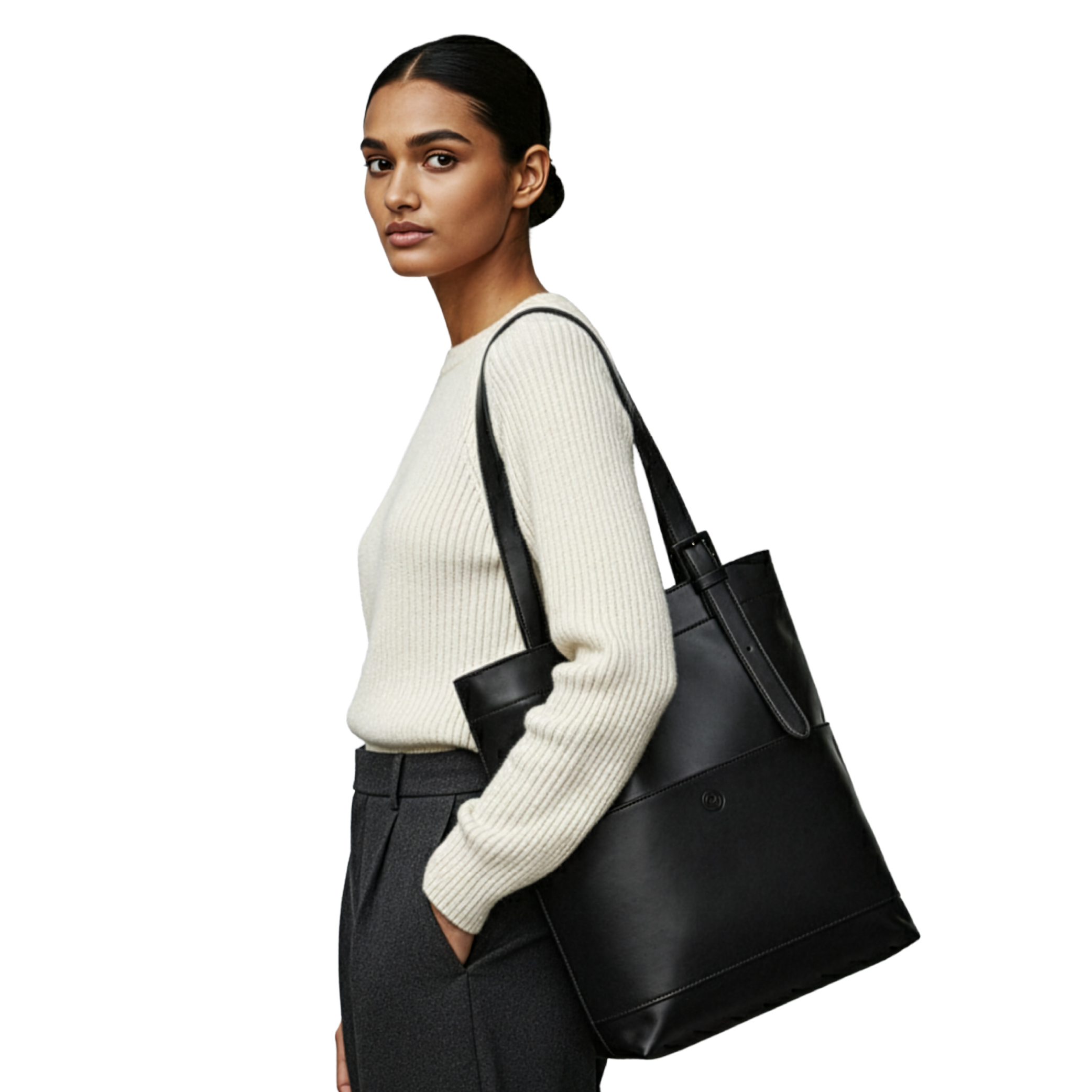 KIWEE Tote Bag skulderveske 6,5 L svart skinn