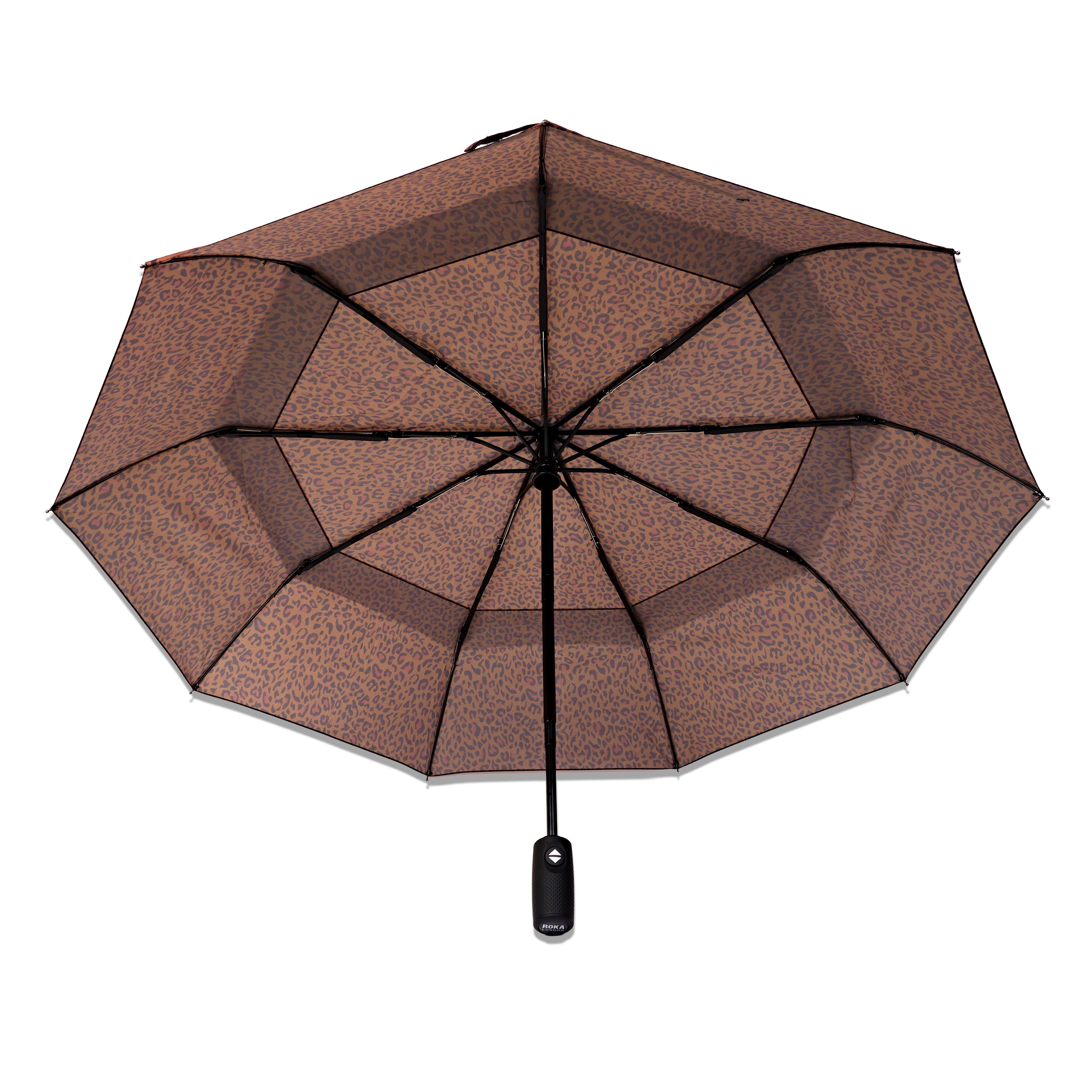 Roka London Waterloo paraply brown mini leopard Medium