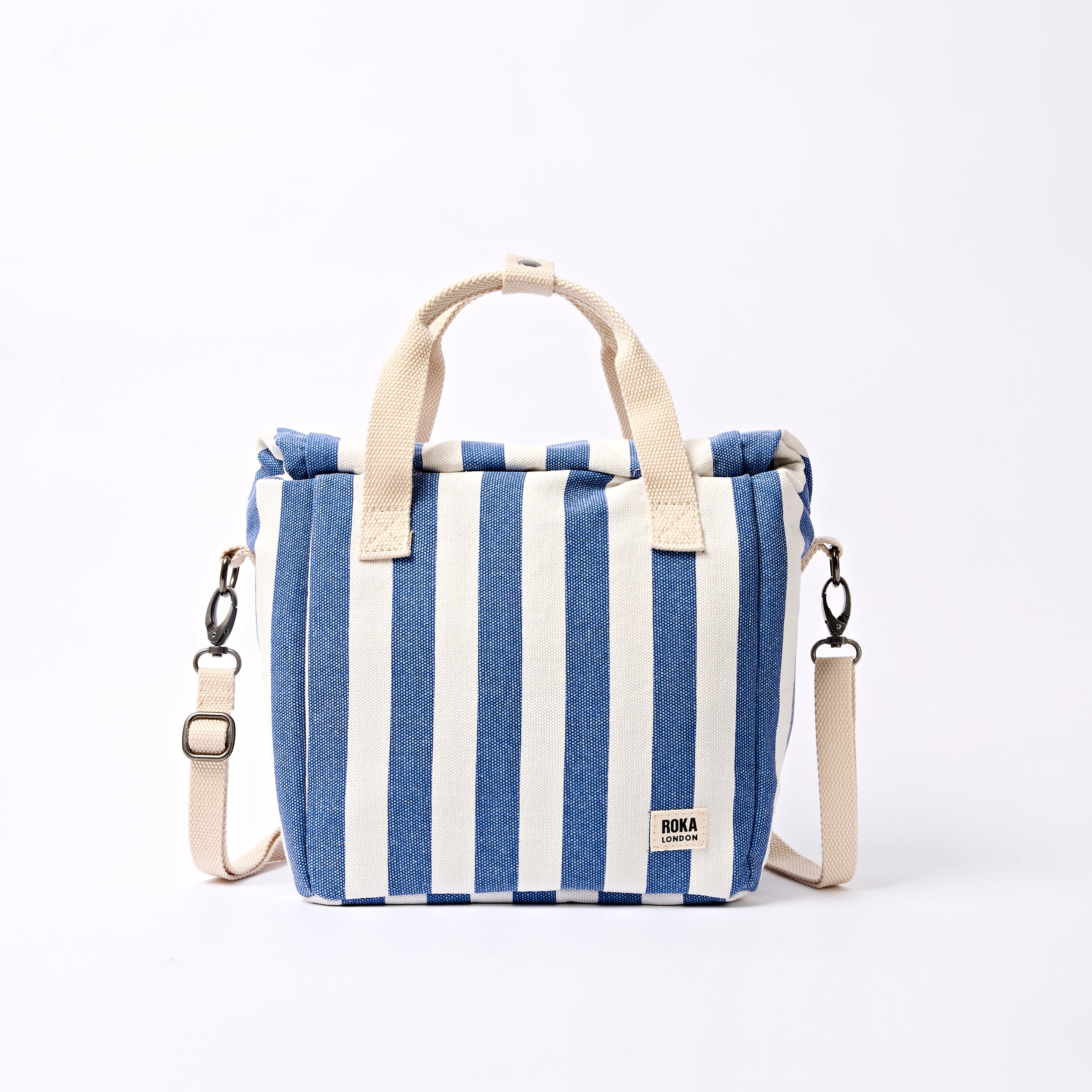 Roka London Hampstead lunsjveske denim stripe 7,4L isolert