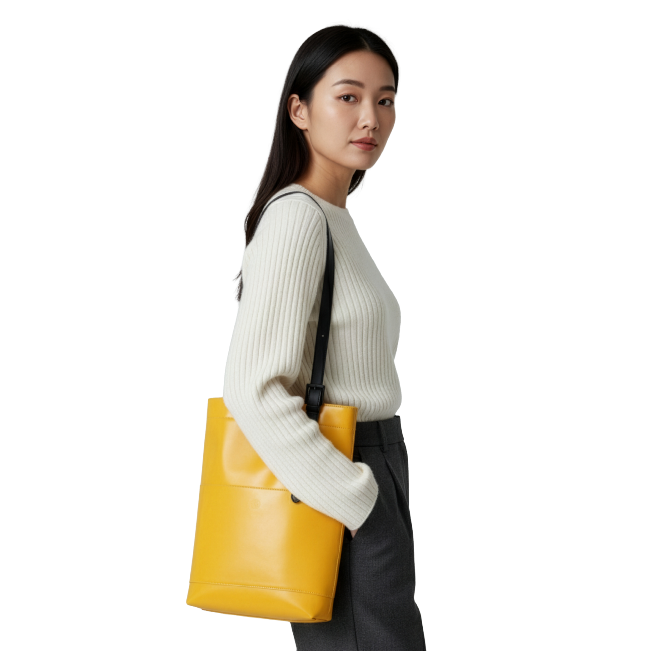 KIWEE Tote Bag handlenett Yellow 6,5L resirkulert skinn