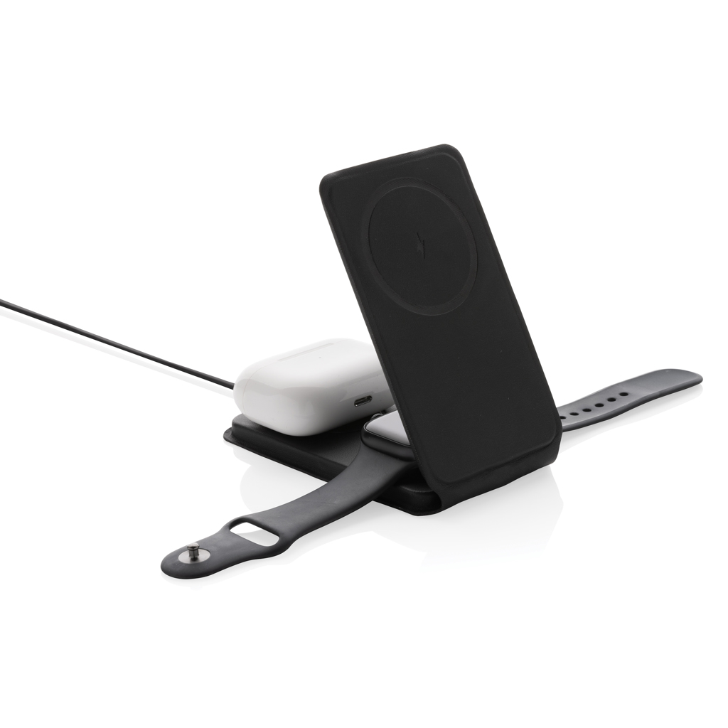 Swiss Peak 15W 3-i-1 magnetisk trådløs lader svart