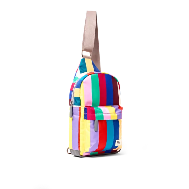 Roka London Willesden Large slingbag wide multi stripe canvas