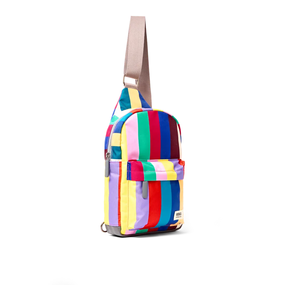 Roka London Willesden Large slingbag wide multi stripe canvas