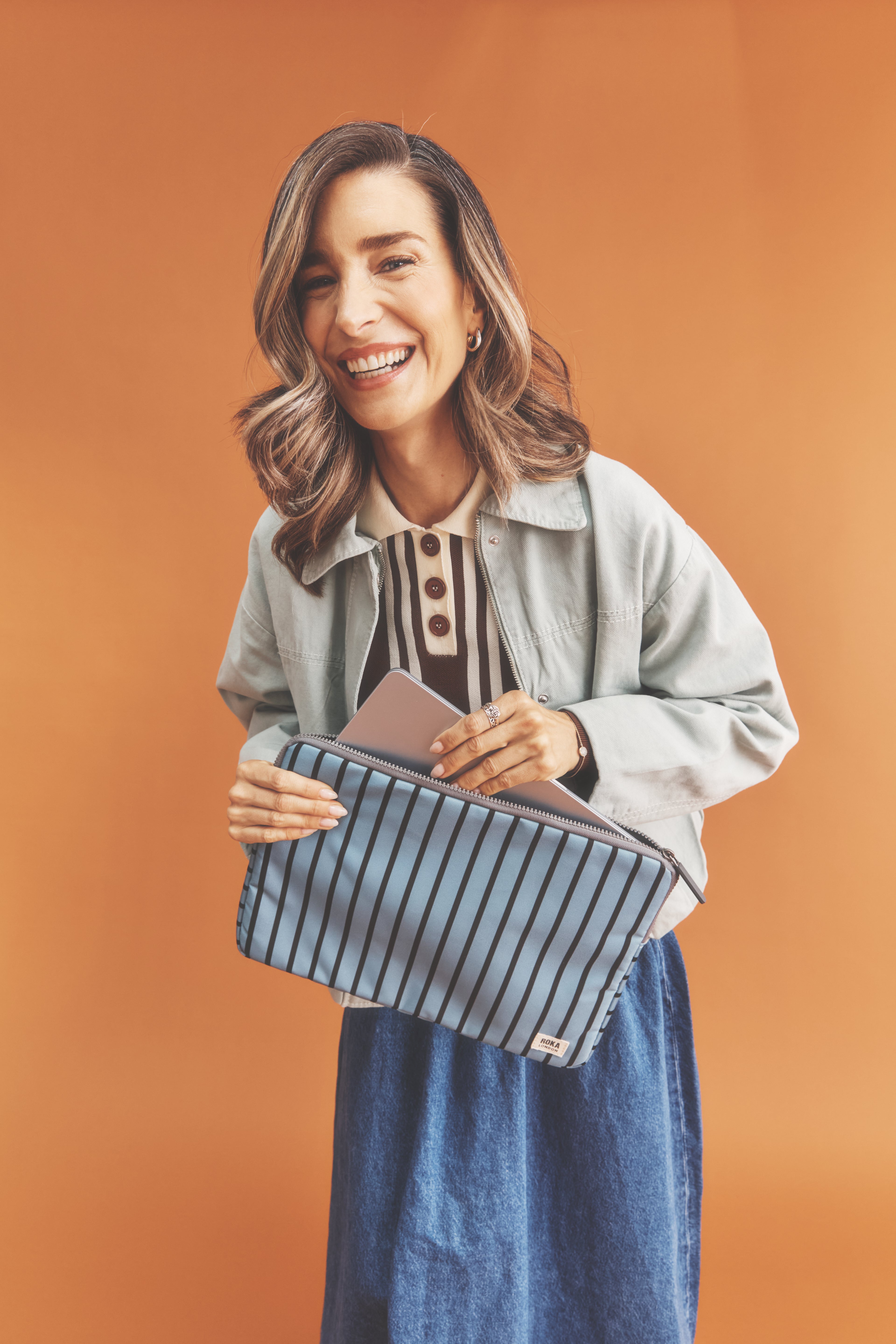 Roka London Brick Lane laptopveske Blue Stripe 14" vanntett