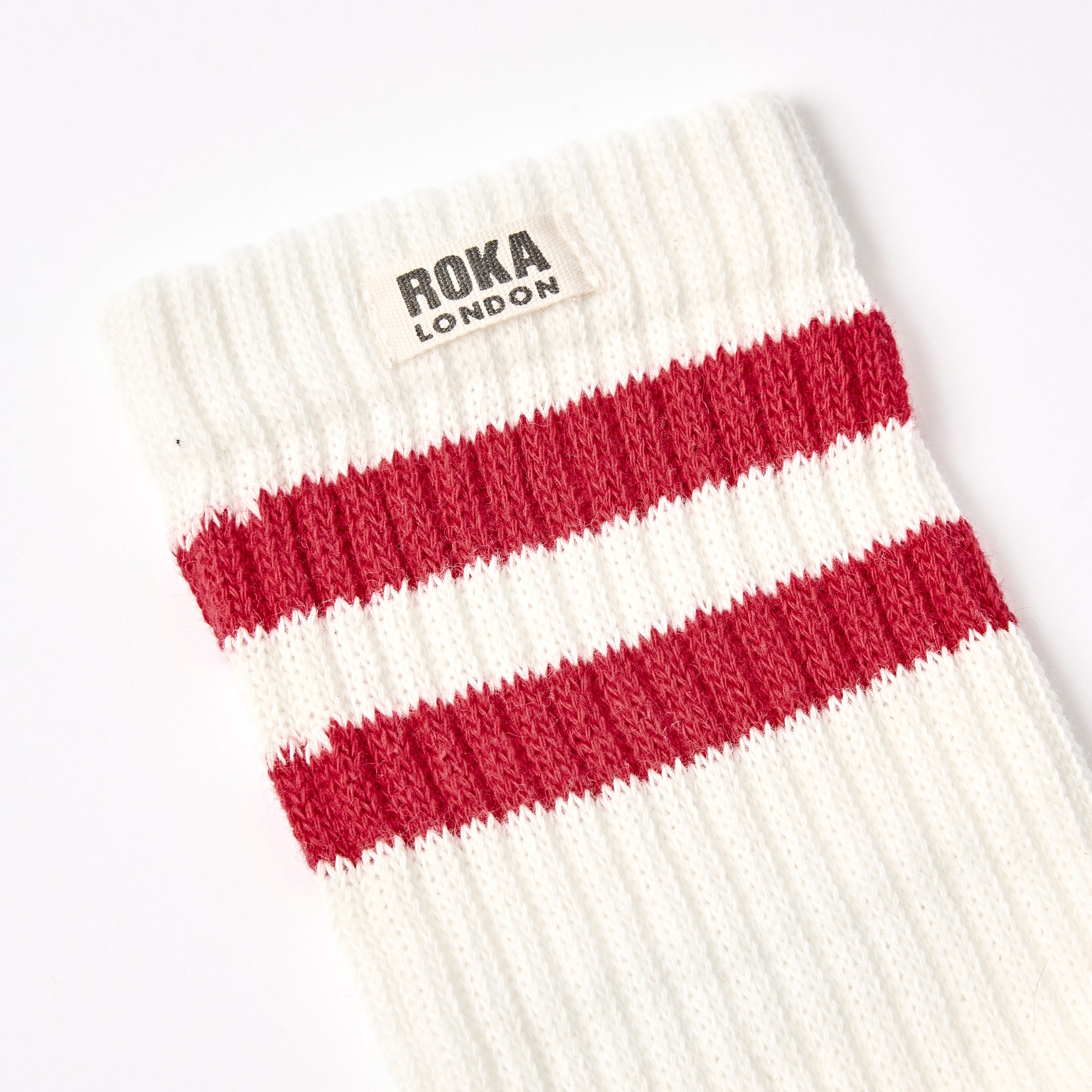 Roka London Windsor Stripe Crew sokker cranberry økologisk bomull