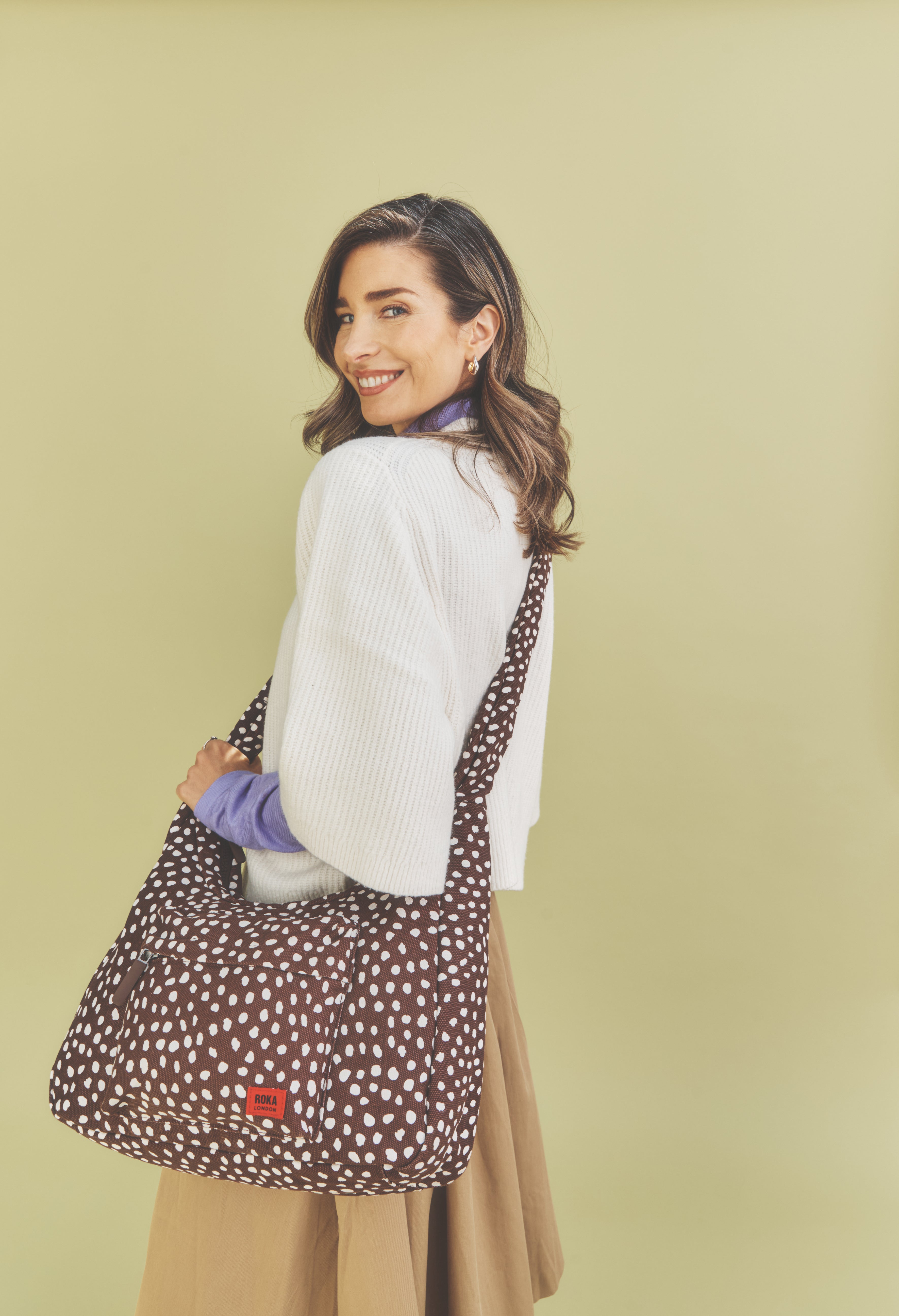 Roka London Belsize Medium skulderveske brown spot bomull