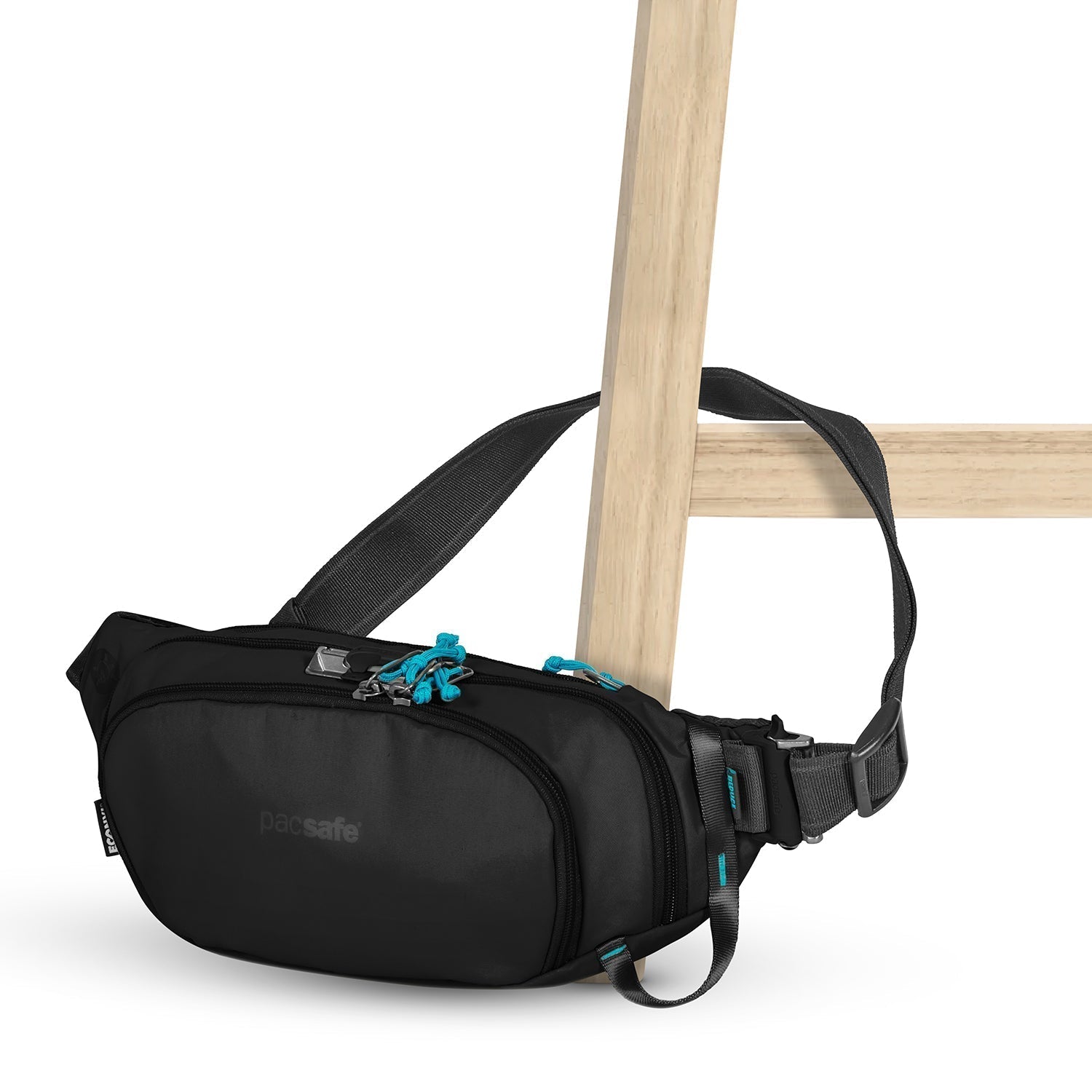 Pacsafe Eco E midjeveske svart resirkulert nylon