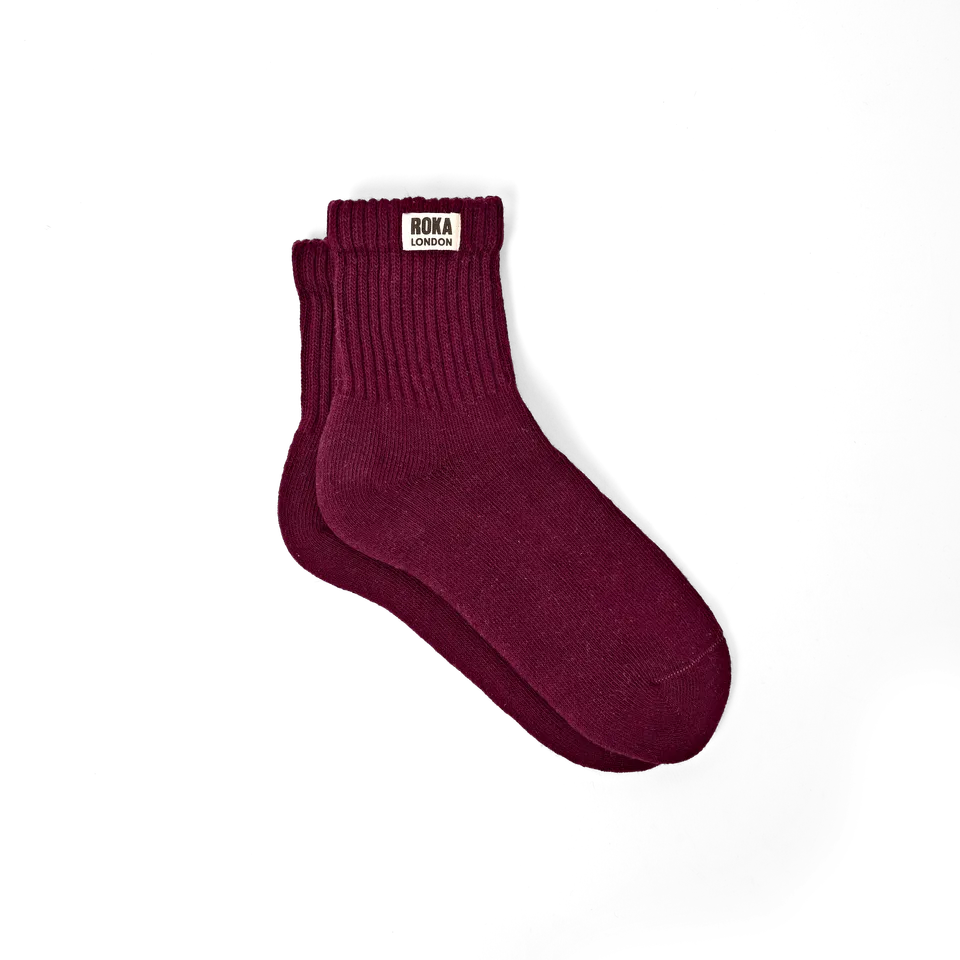 Roka London Windsor crewsokker Plum dame bomull