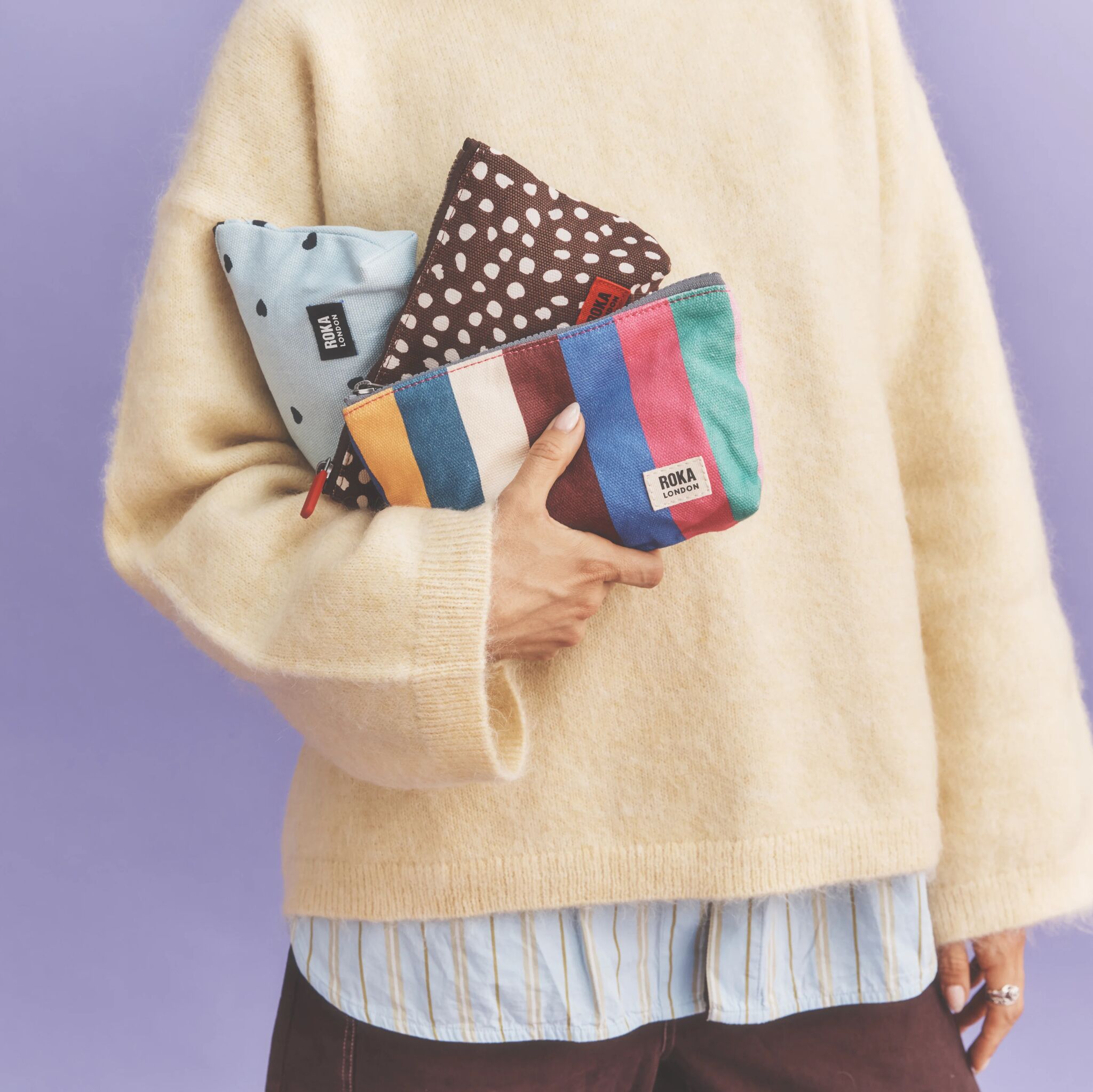 Roka London Maida Vale pouch brown spot bomull