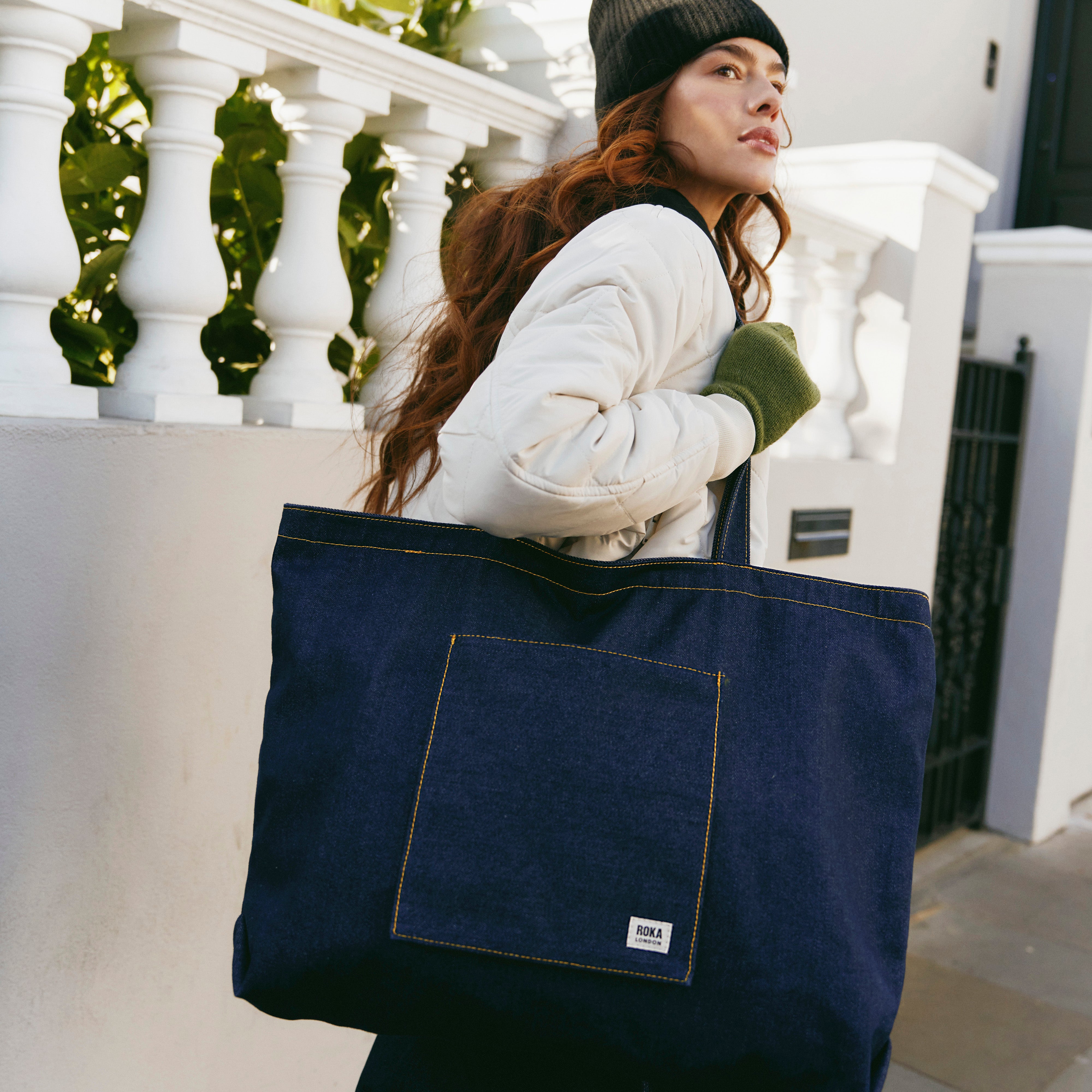 Roka London Portobello tote Large dark wash denim 19 liter