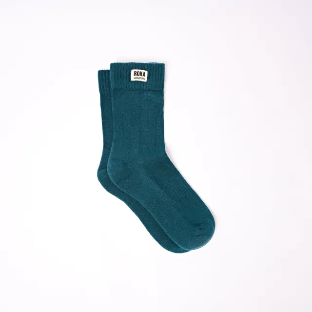 Roka London Wimbledon crew sokker teal 36–42 økologisk bomull