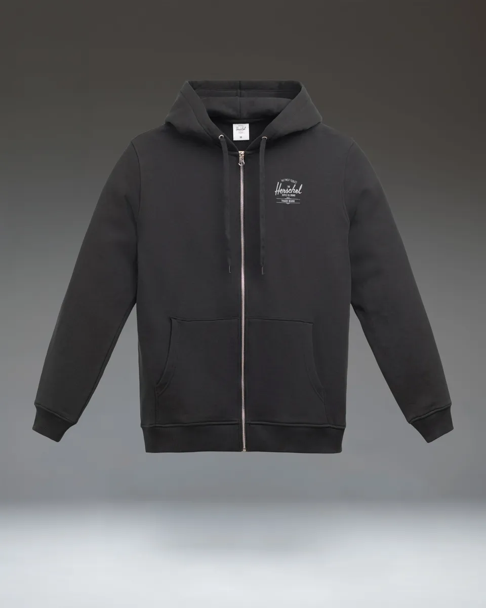 Herschel Basic Zip Hoodie herre hettegenser Black/White bomullsblanding