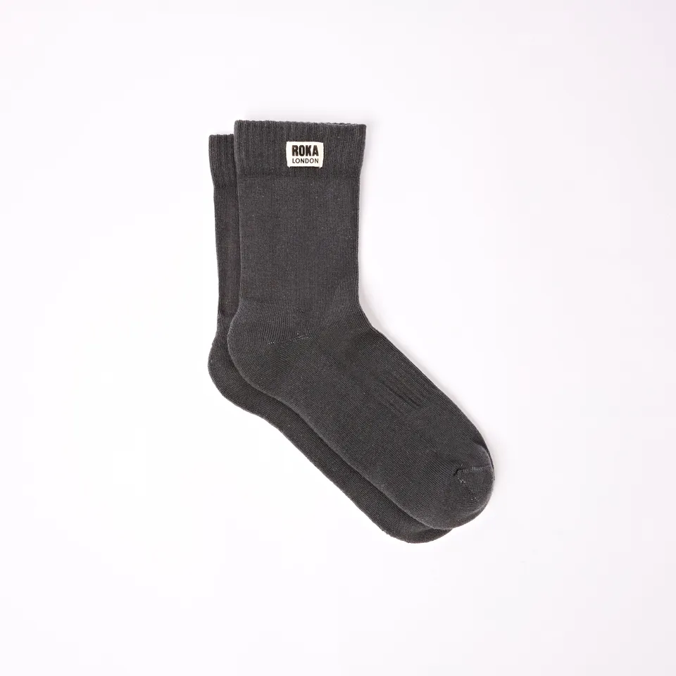 Roka London Wimbledon Crew sokker faded black økologisk bomull