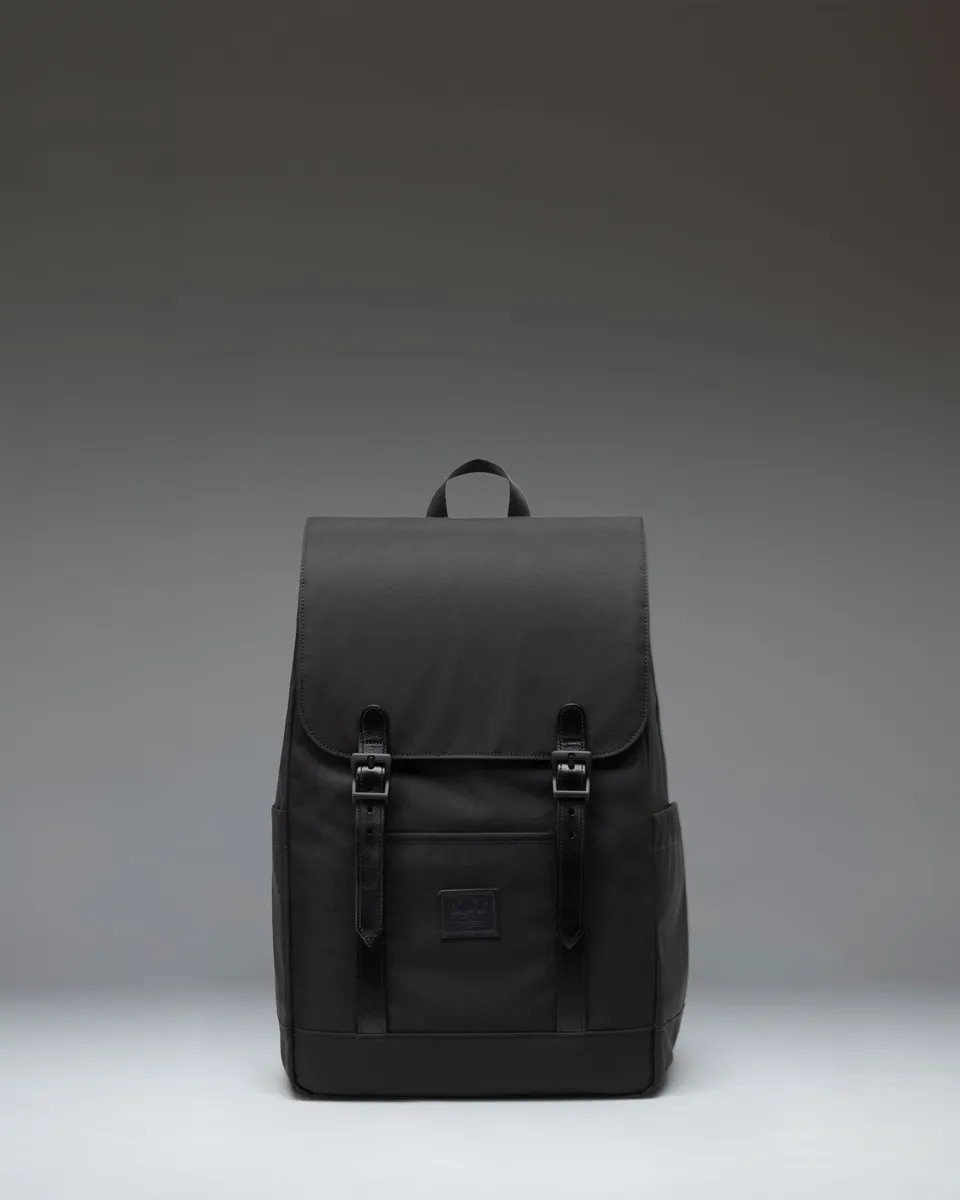 Herschel Retreat Small ryggsekk svart skinn detaljer