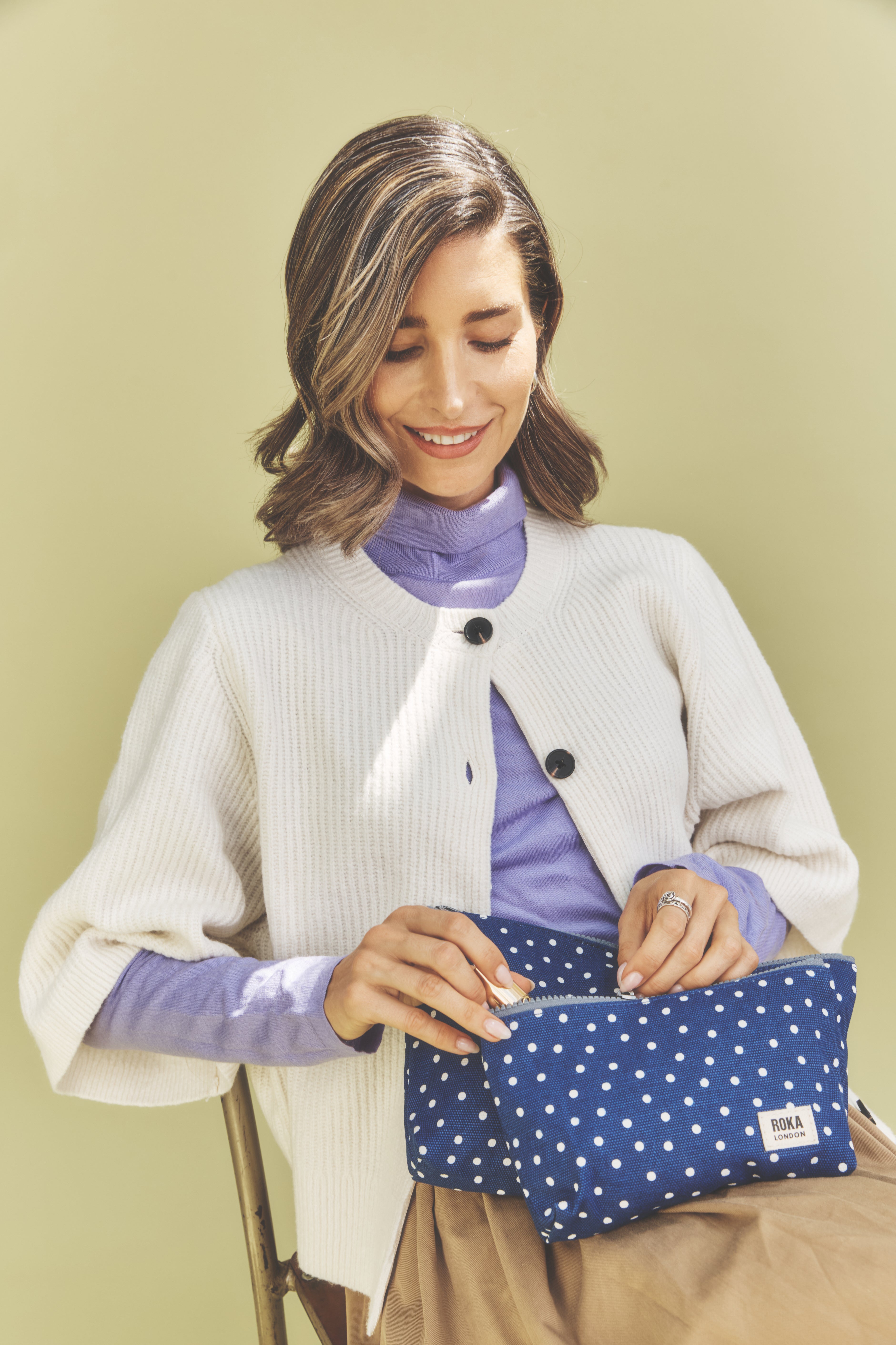 Roka London Maida Vale mappe Navy Polka 1,2 liter bomull